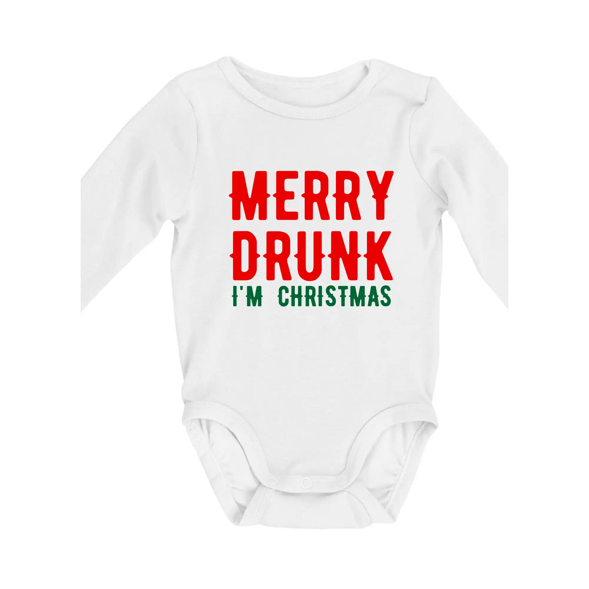Vianočné tričká - Merry Drunk I'm Christmas - Body dojčenské s dlhým rukávom