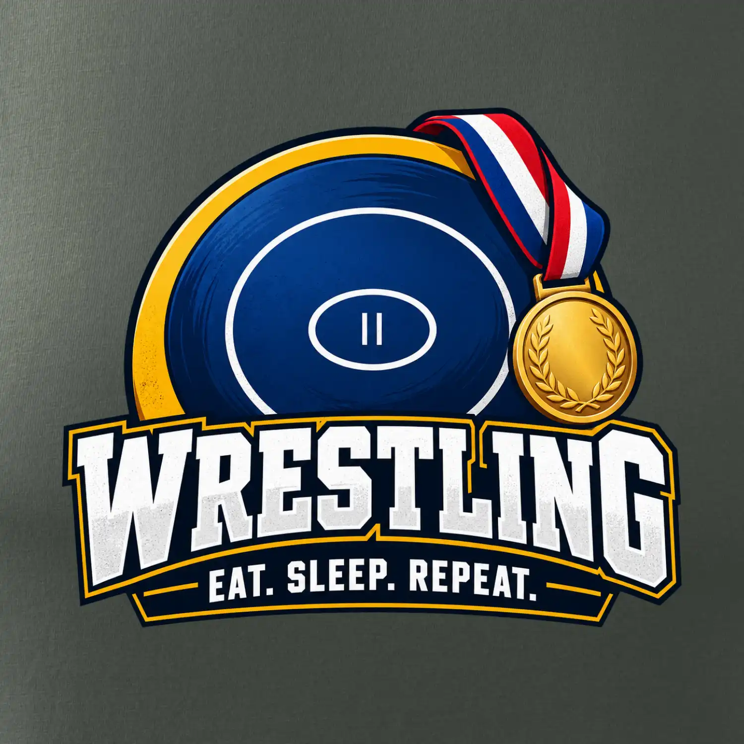 Zápasnická žíněnka se zlatou medailí eat sleep wrestling  repeat
