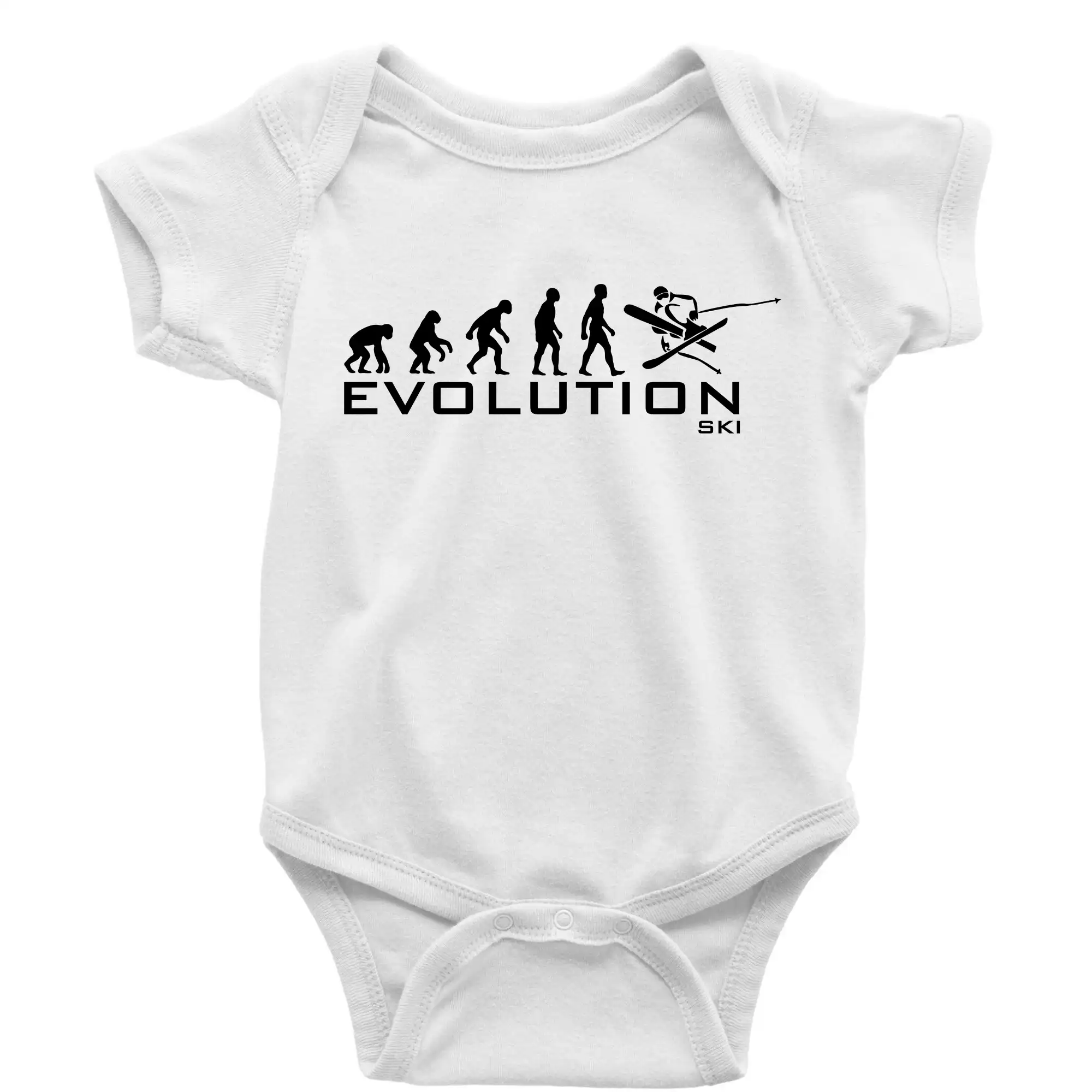 Tričká s potlačou evolúcia - Evolúcia lyžovanie - Body dojčenské s krátkym rukávom