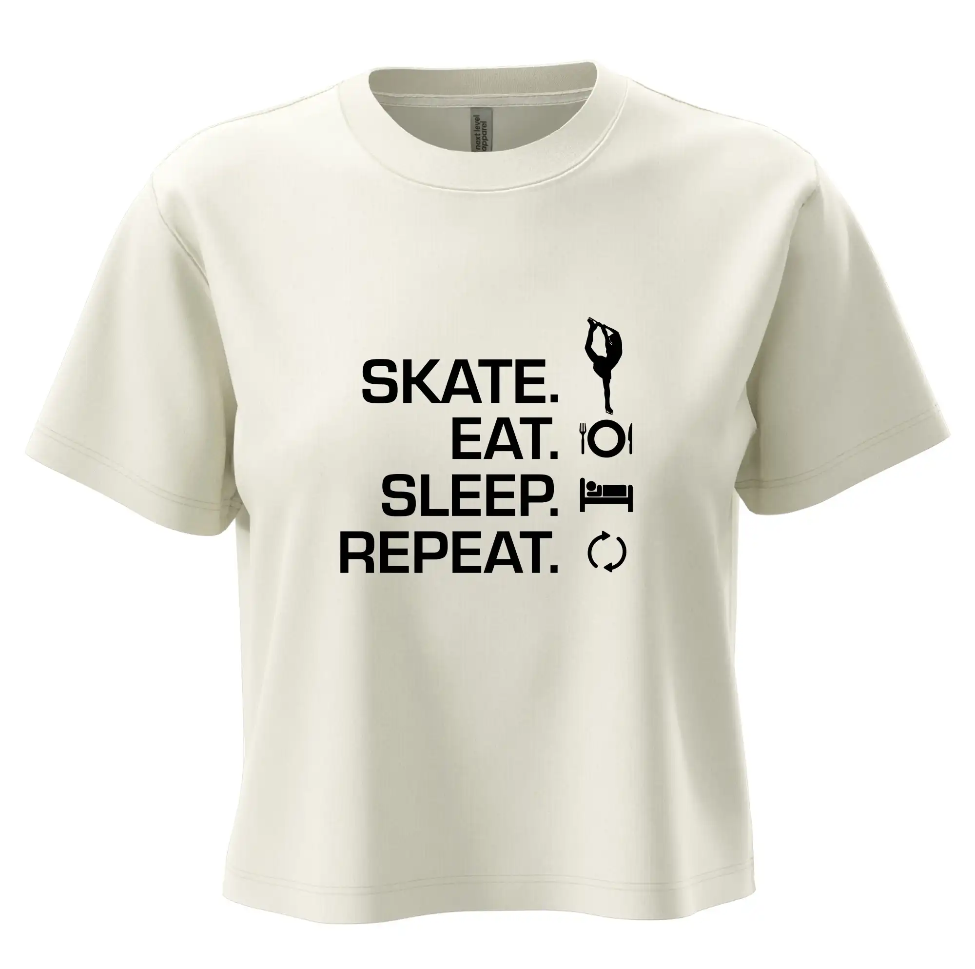 Tričká s motívom ľadových korčúľ - Eat sleep skate - ľadové korčuľovanie - Boxy cropped tričko OVERSIZE