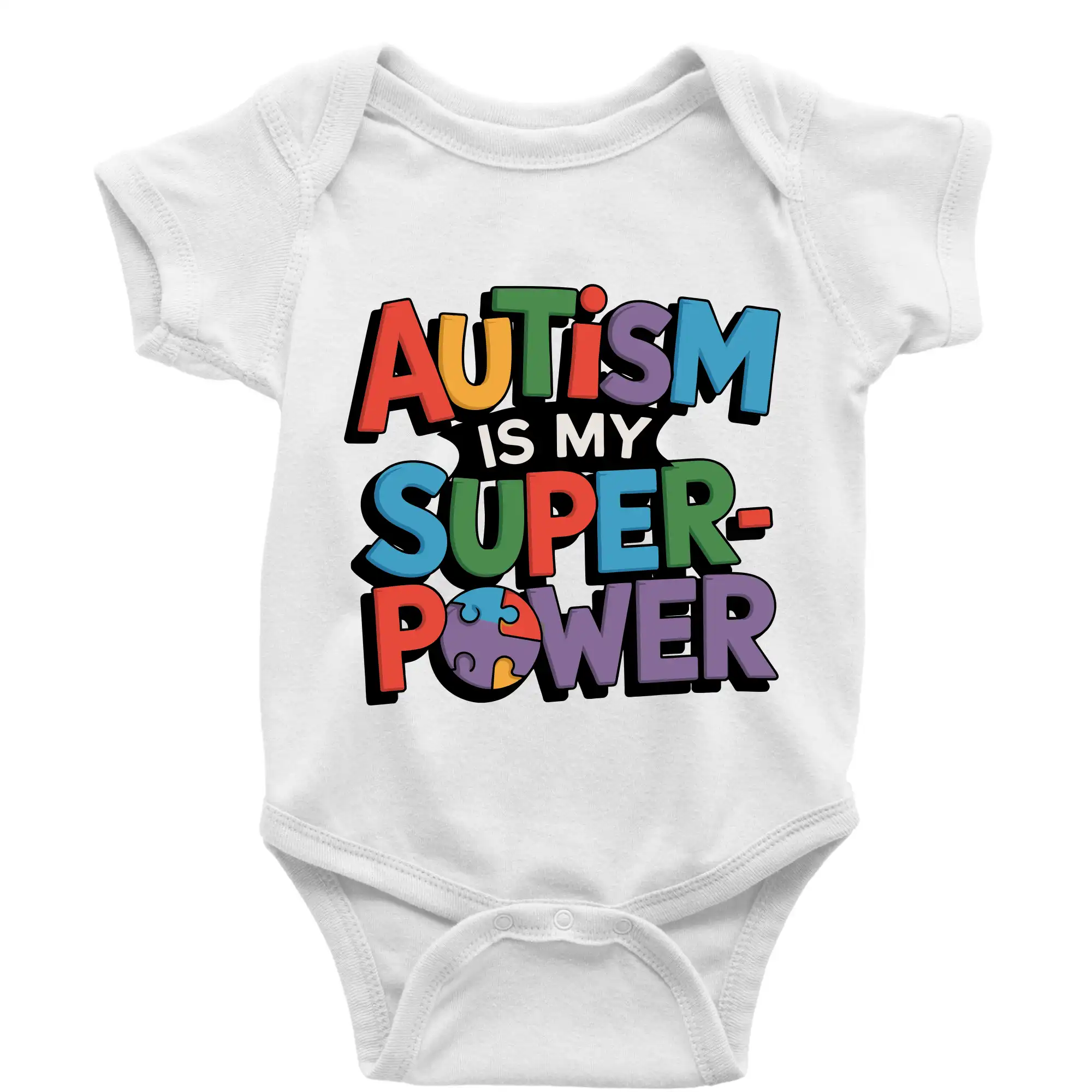 Tričká a mikiny pre autistov - Autism is my superpower barevný - Body dojčenské s krátkym rukávom