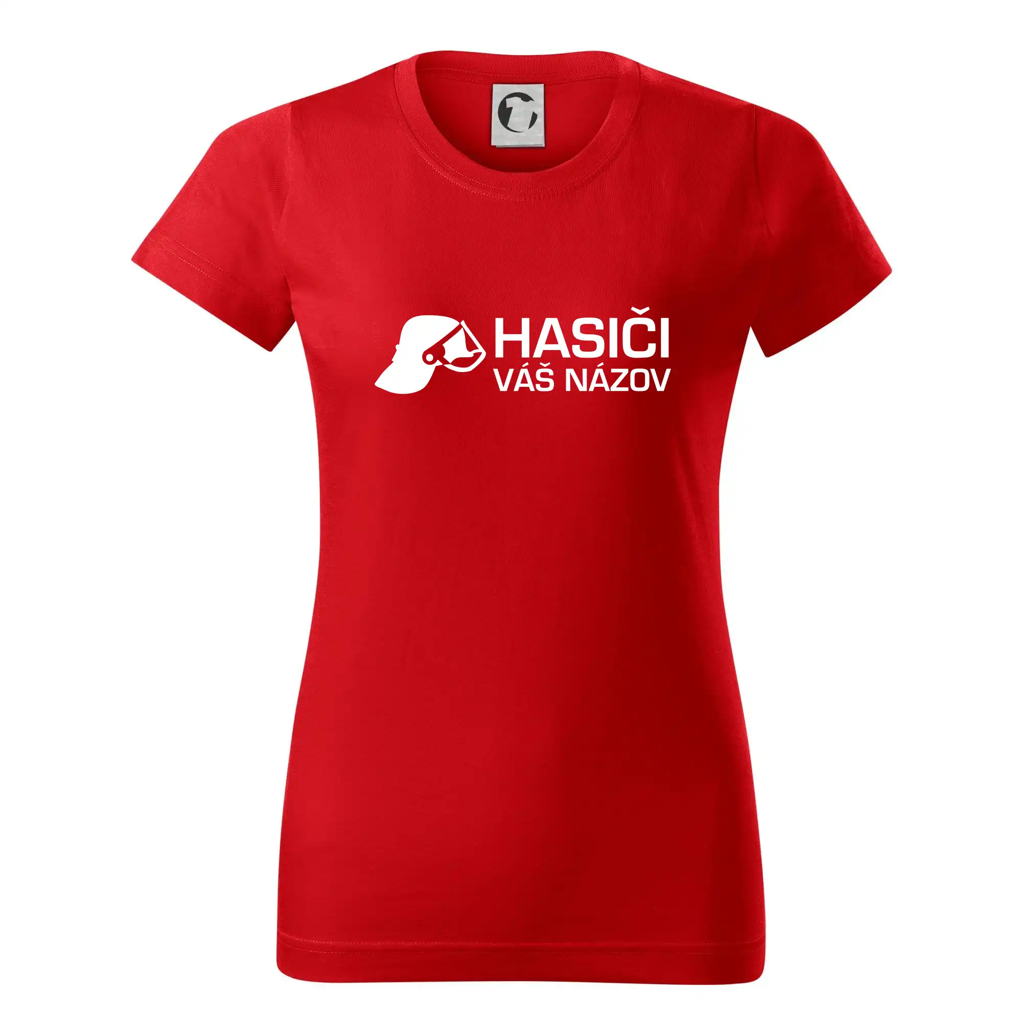 Originálne tričká pre hasičov - Hasiči helma - vlastný nápis - Dámske tričko basic - ľahko voľnejšie a dlhšie