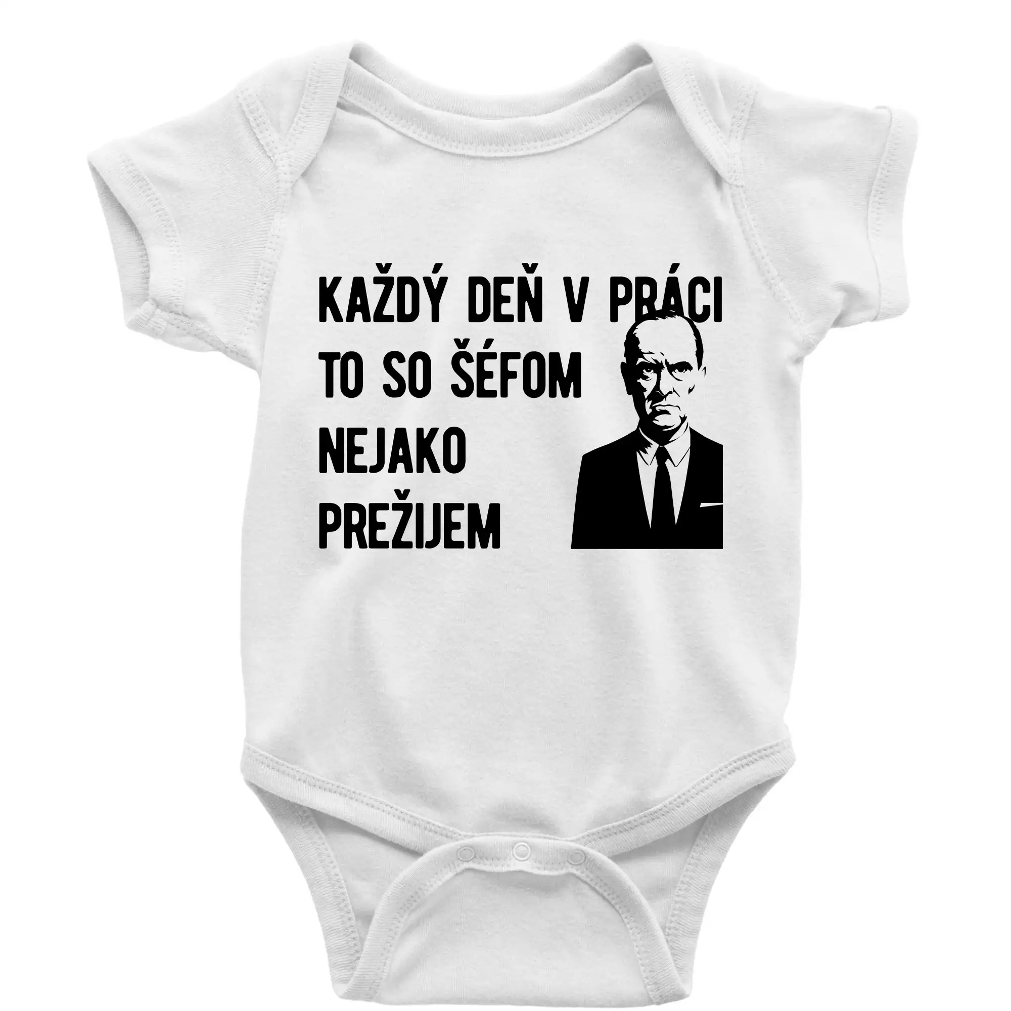 Vtipné tričká do práce - Každý deň v práci to so šéfom nejako prežijem - Body dojčenské s krátkym rukávom