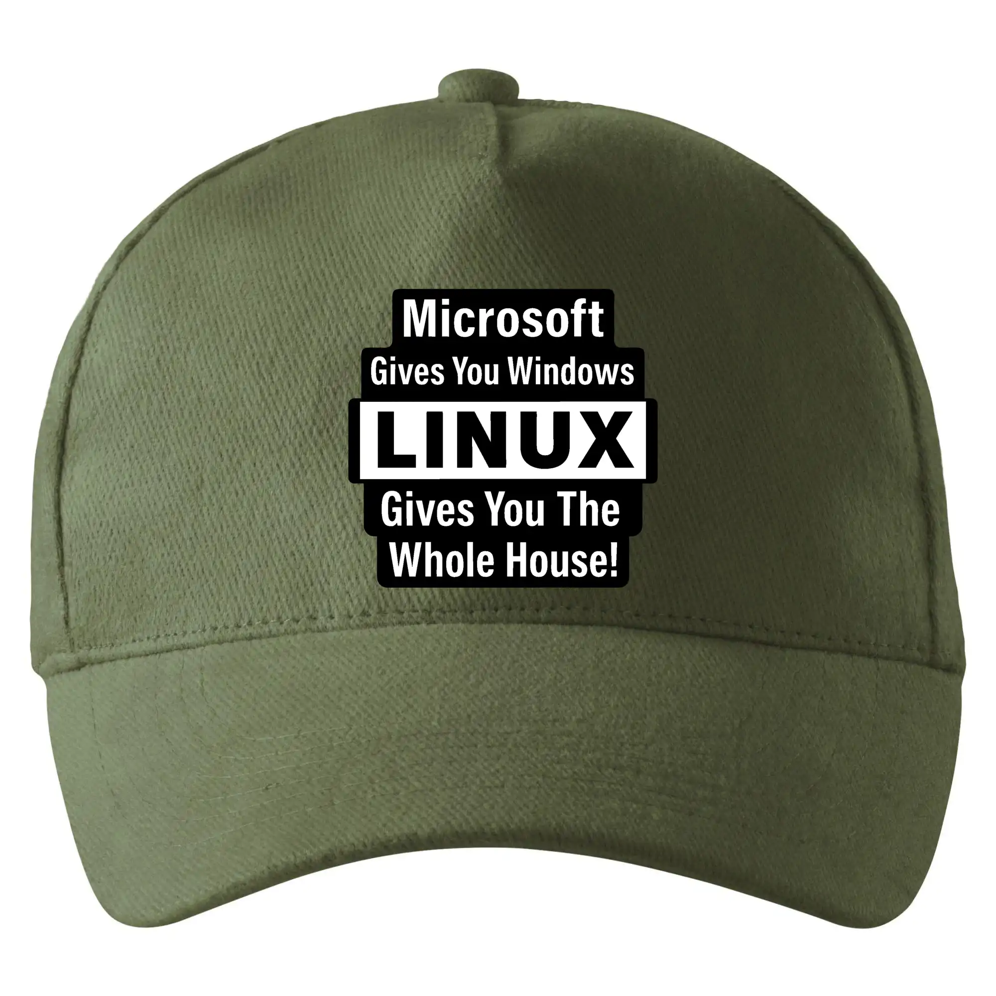 Tričká pre ajťákov - Microsoft Gives You Windows LINUX Gives You The Whole House! - Šiltovka so zahnutým šiltom a mosaznou sponou