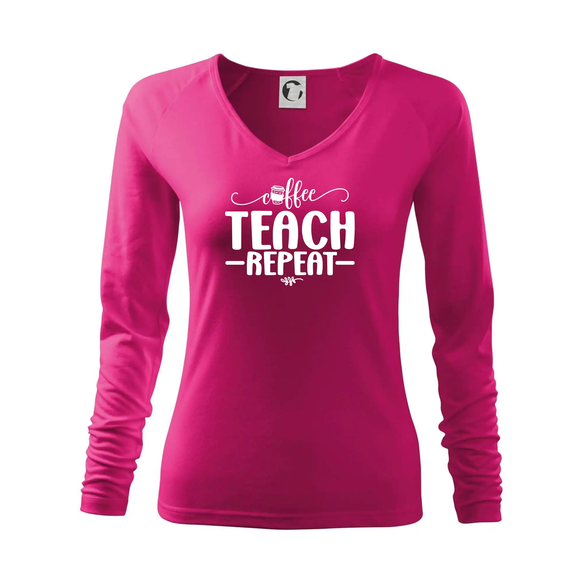 Učiteľské tričká - Coffee teach repeat - Tričko dámske Elegance