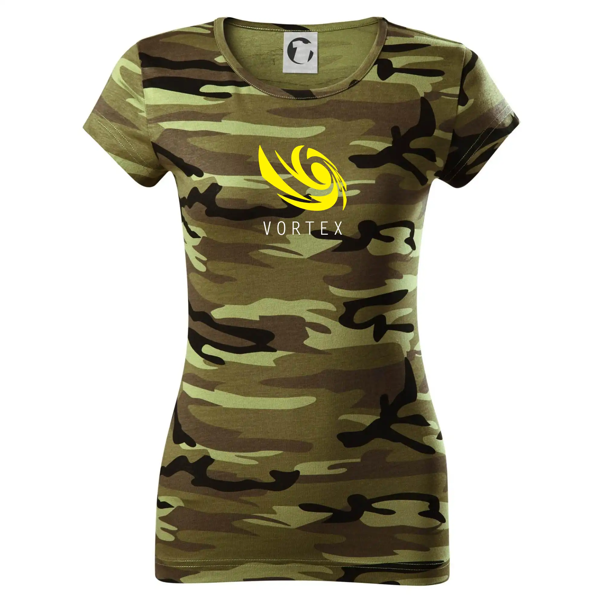 Tričká, mikiny a šiltovky pre Youtubery - Vortex logo farebné - Dámske maskáčové tričko