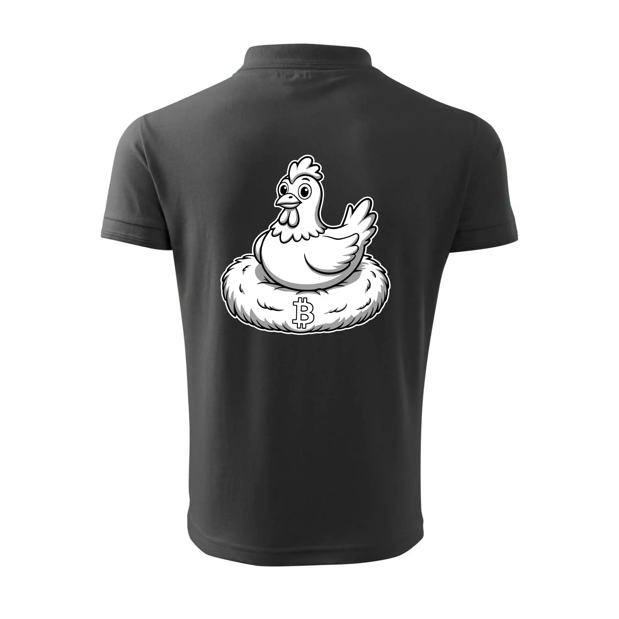 Kuře sedící na bitcoinovém hnízdě