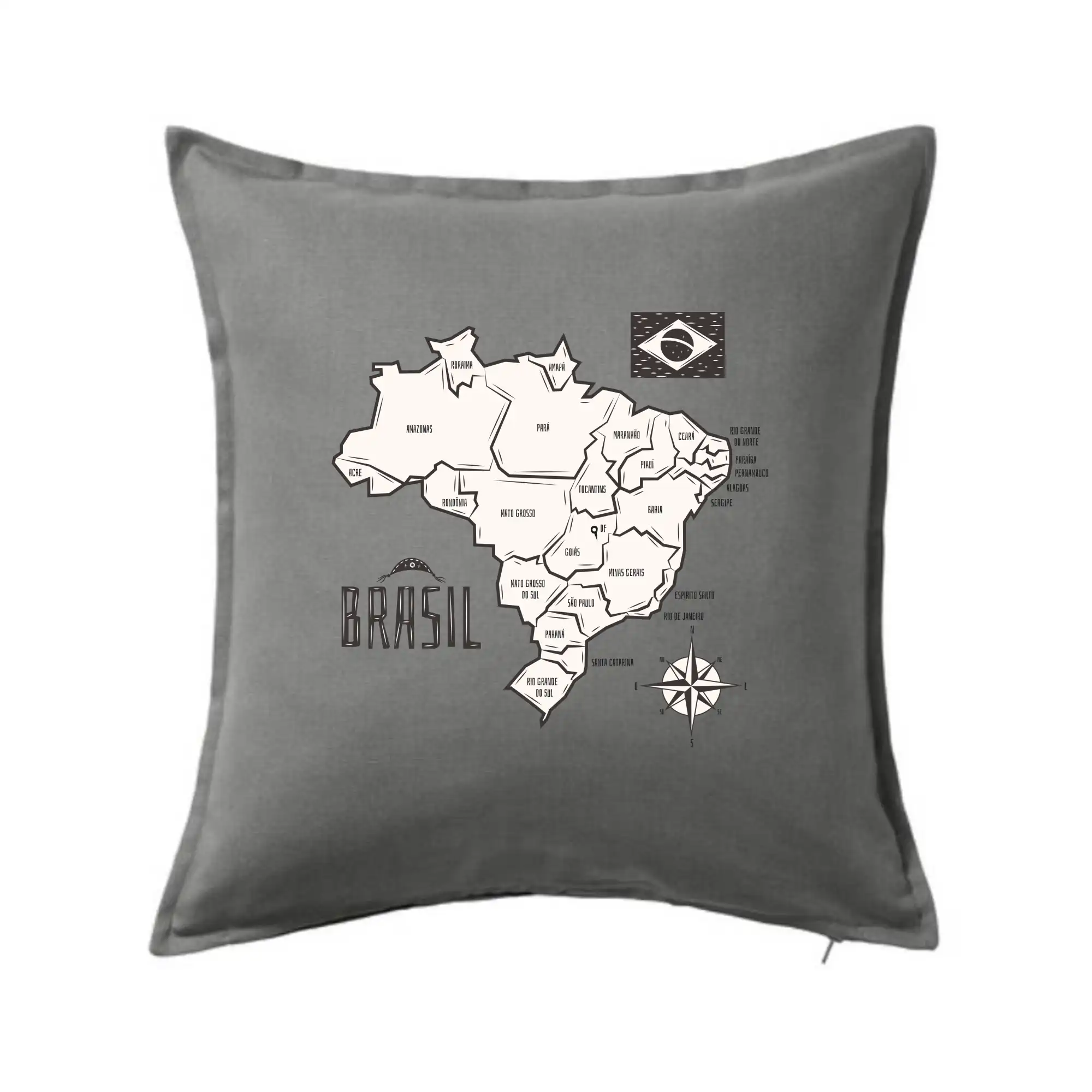 Ostatné mestá / miesta - Brazília mapa s názvami regiónov - Vankúš 50x50