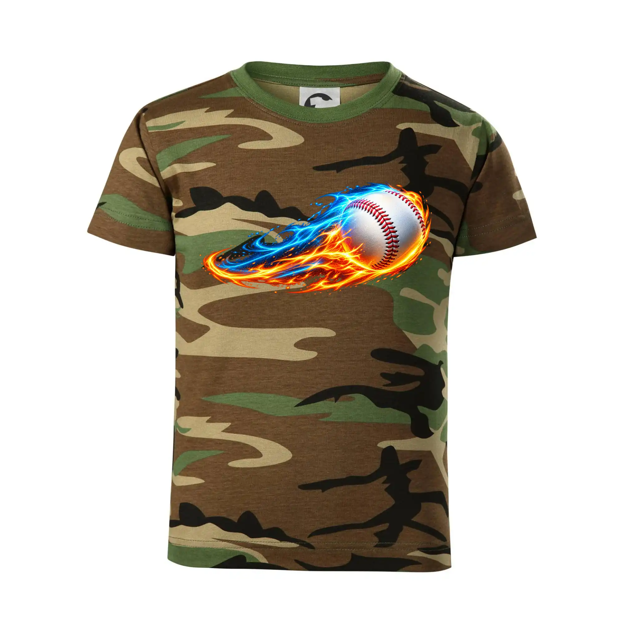 Letící baseballový míček v plamenech