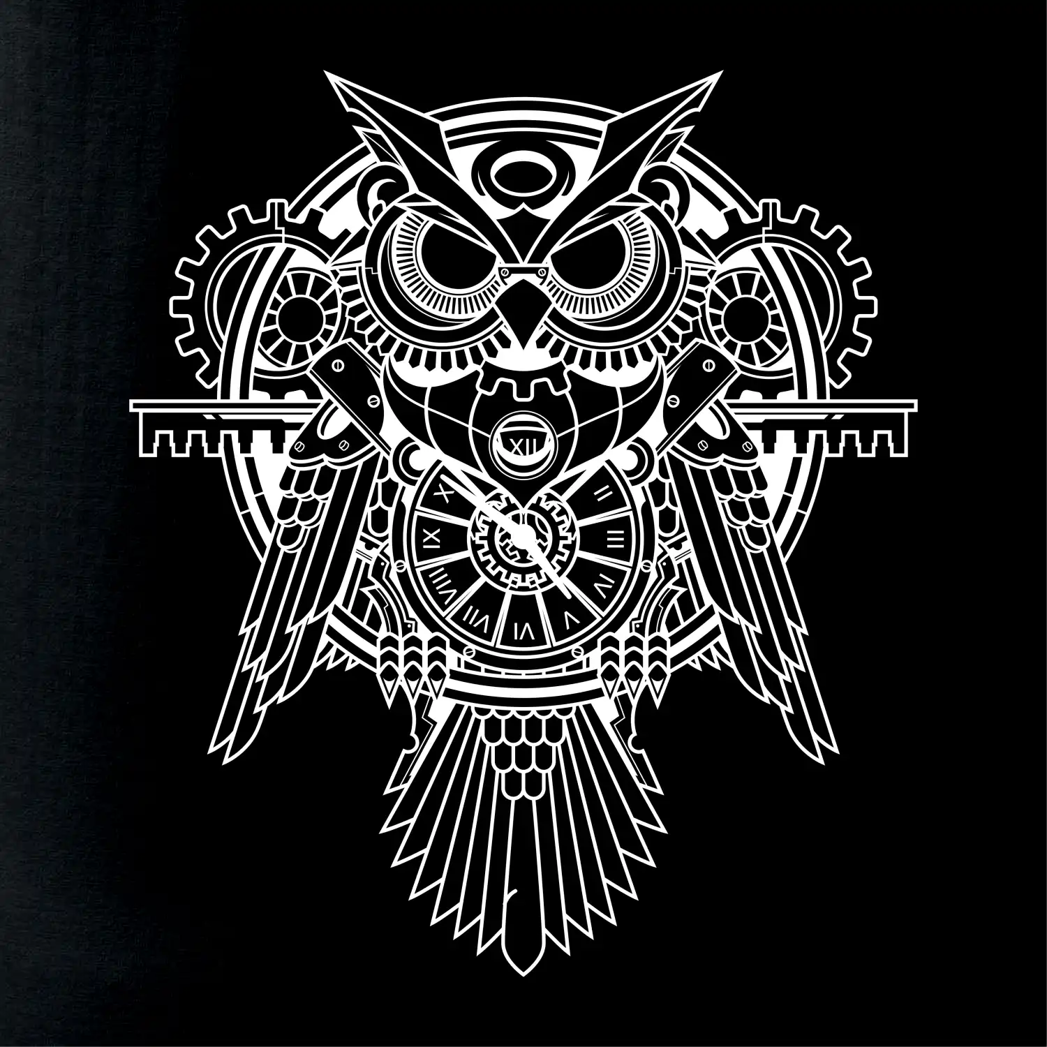 Steampunk sova černobílá