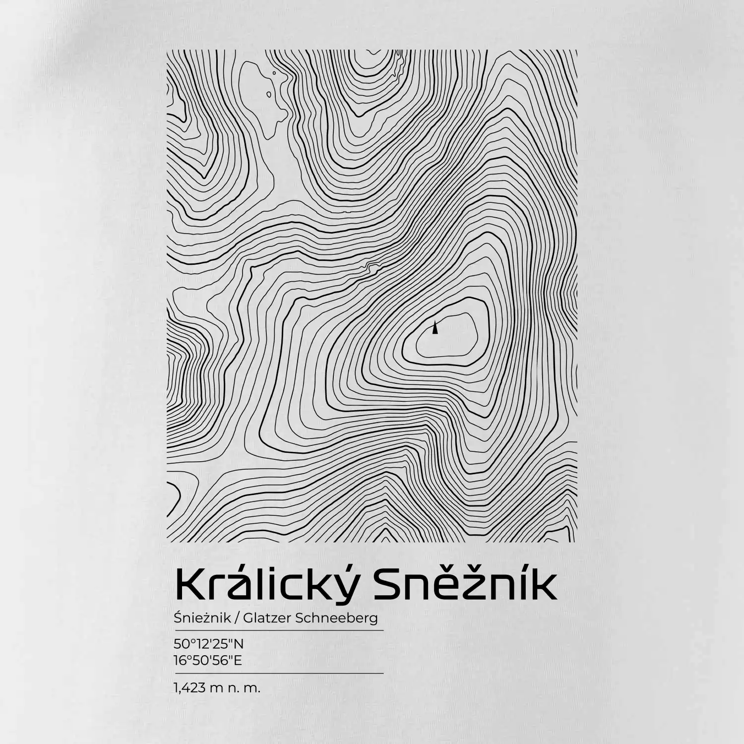 Králický Sněžník - vrstevnice v obdélníku