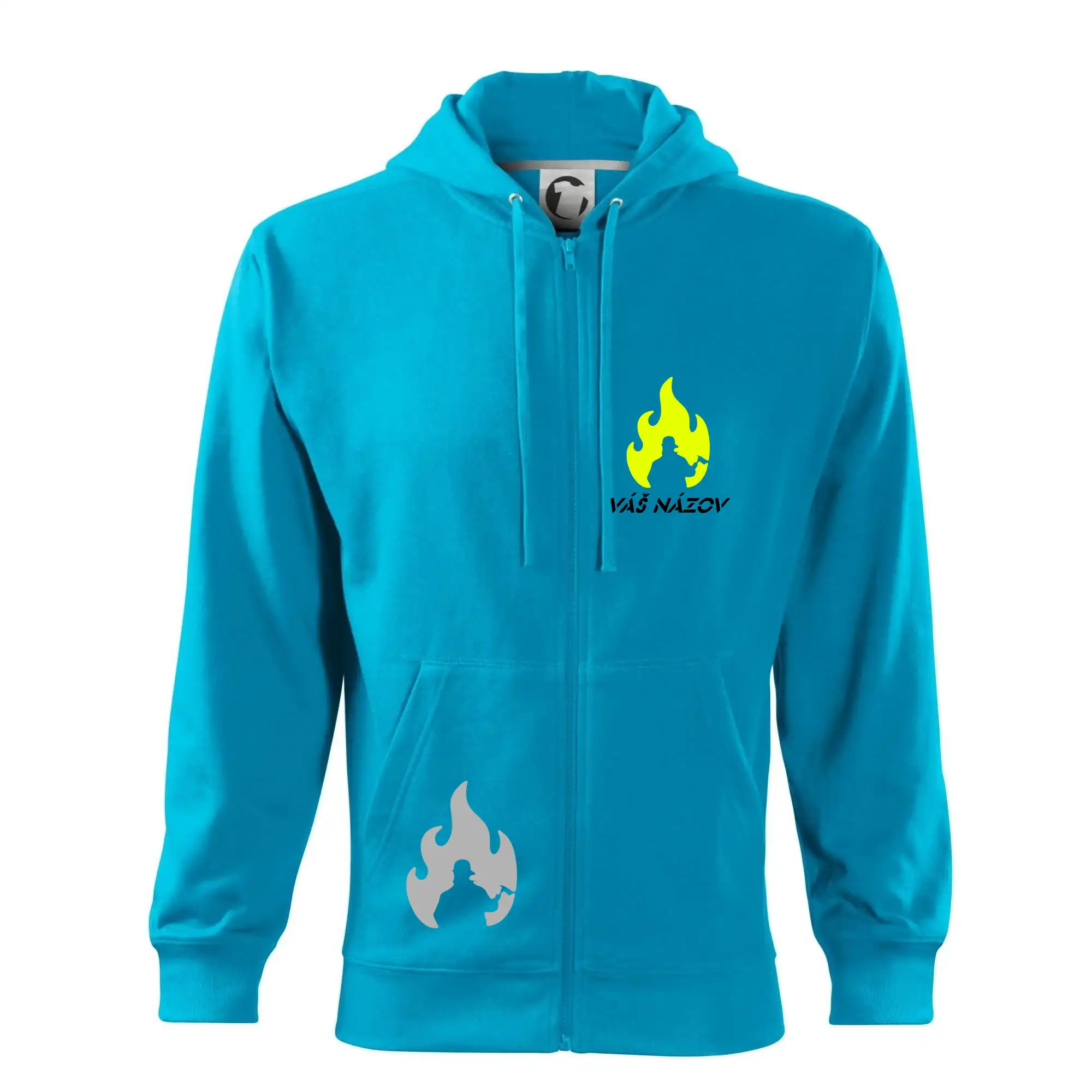 Originálne tričká pre hasičov - Fireteam - oheň - Váš názov - Mikina s kapucňou na zips trendy zipper