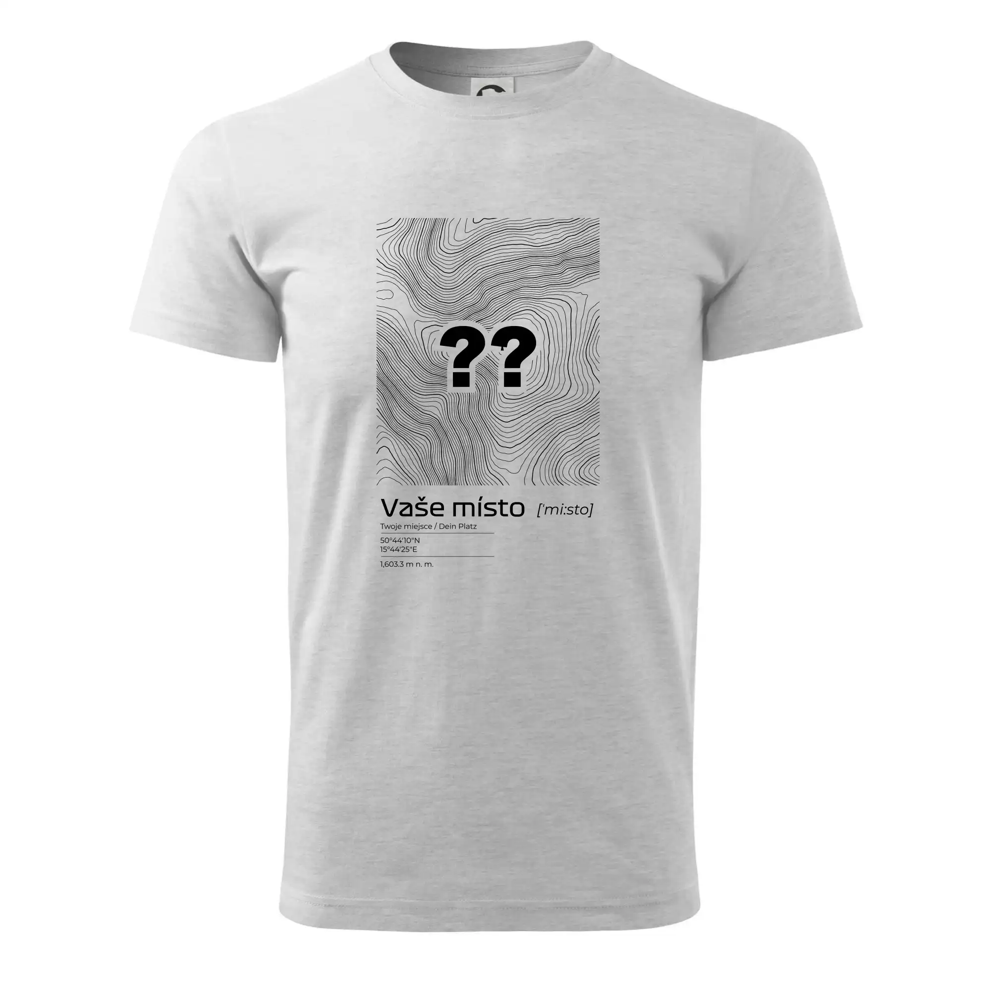 Tričká s vrstevnicami – originálne horské motívy - Vaše miesto - vrstevnice v obdĺžniku - Tričko extra veľké  (5-8XL)