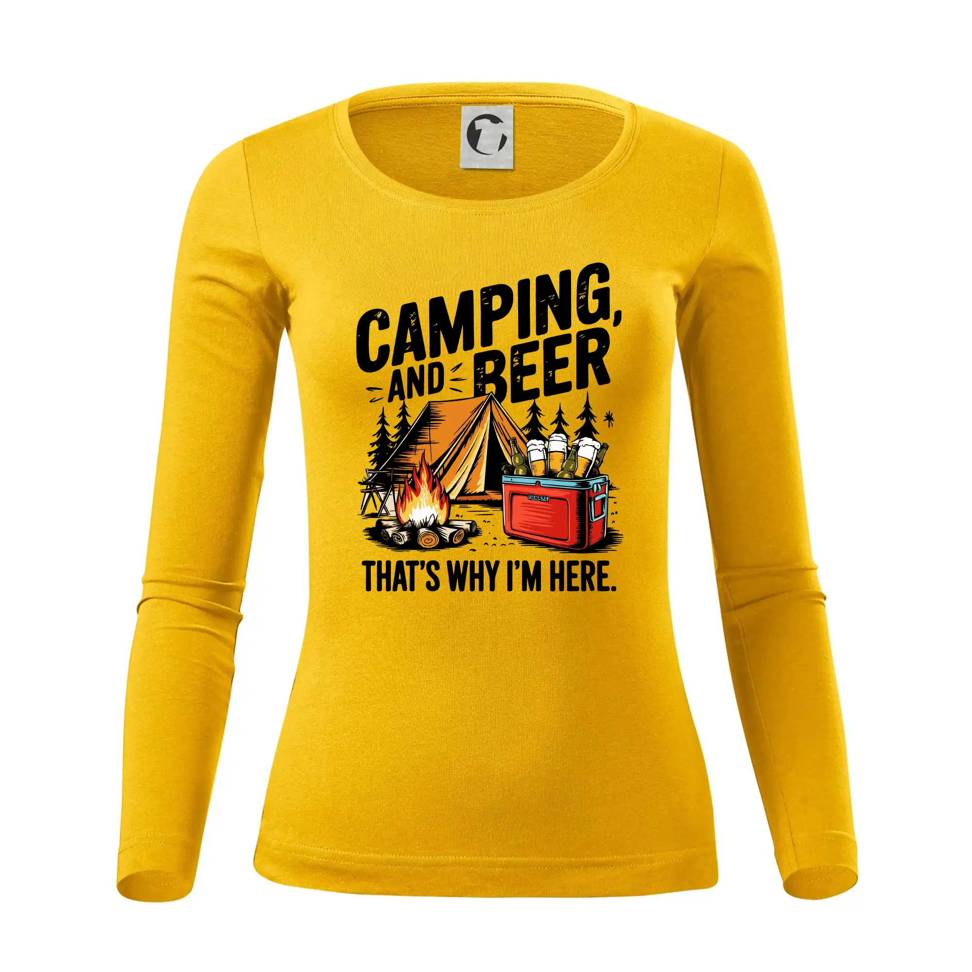 Černý nápis nápis Camping and beer