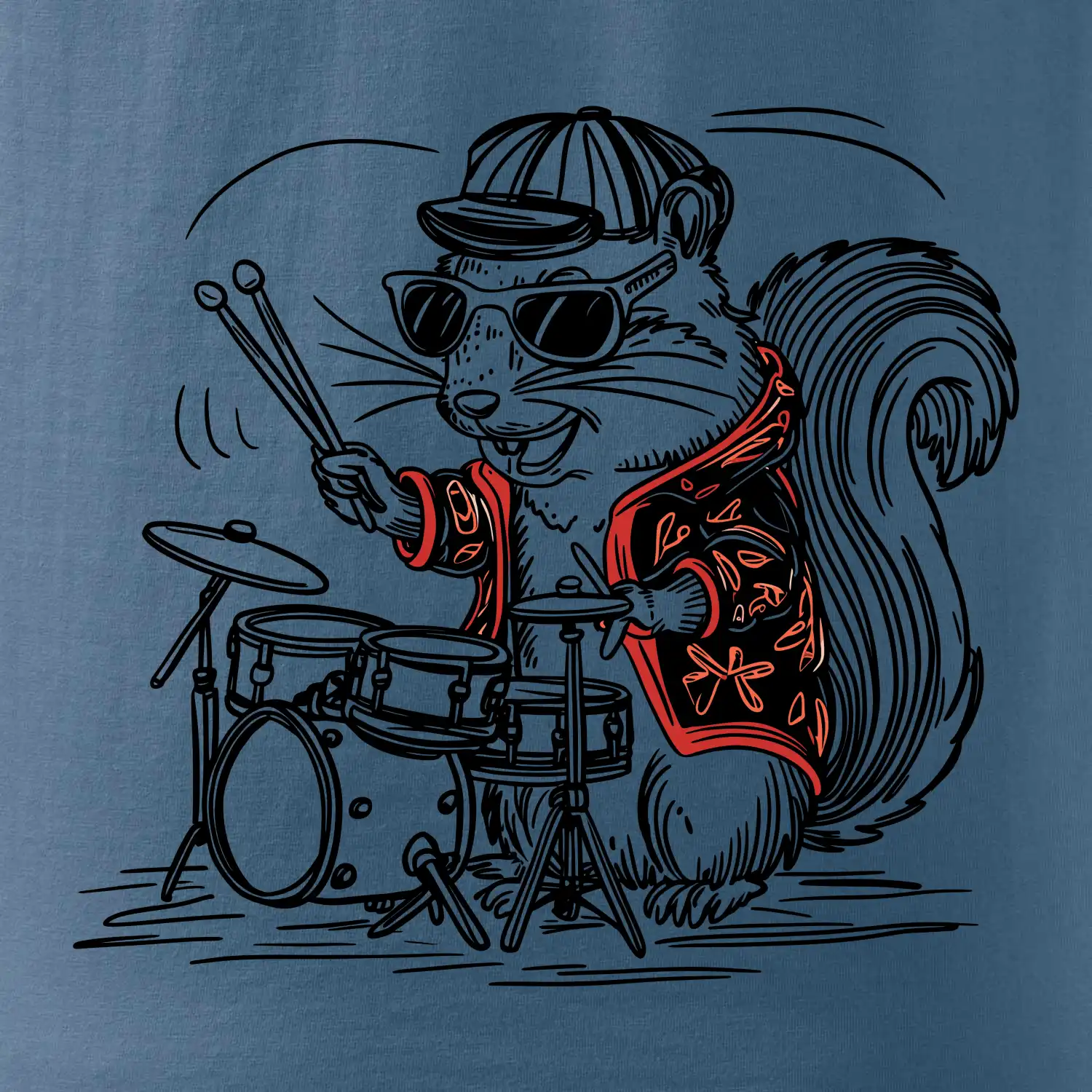 Squirrel playing drums