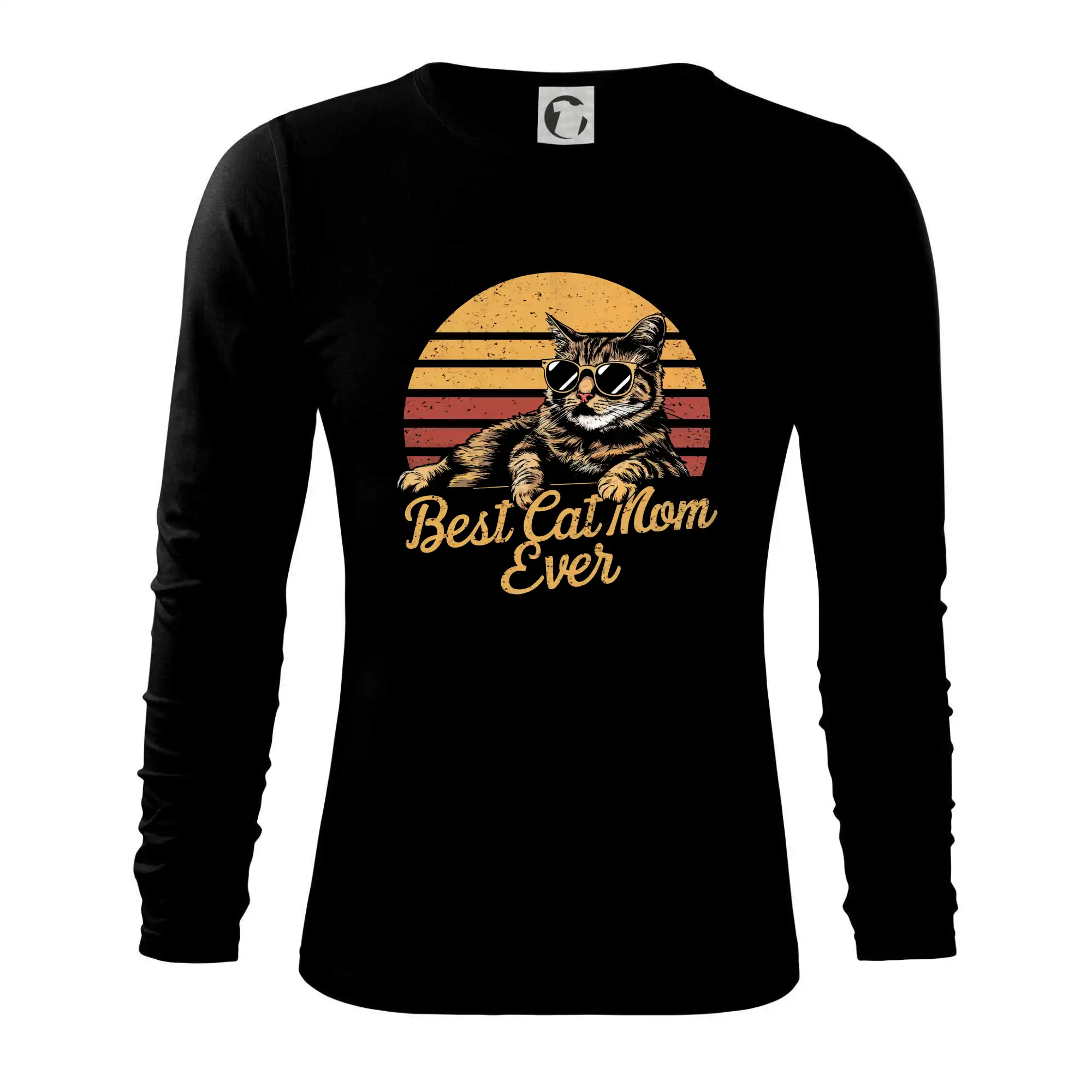 Vtipná tričká s mačkou - Best cat mom - vintage - Tričko s dlhým rukávom FIT-T long sleeve