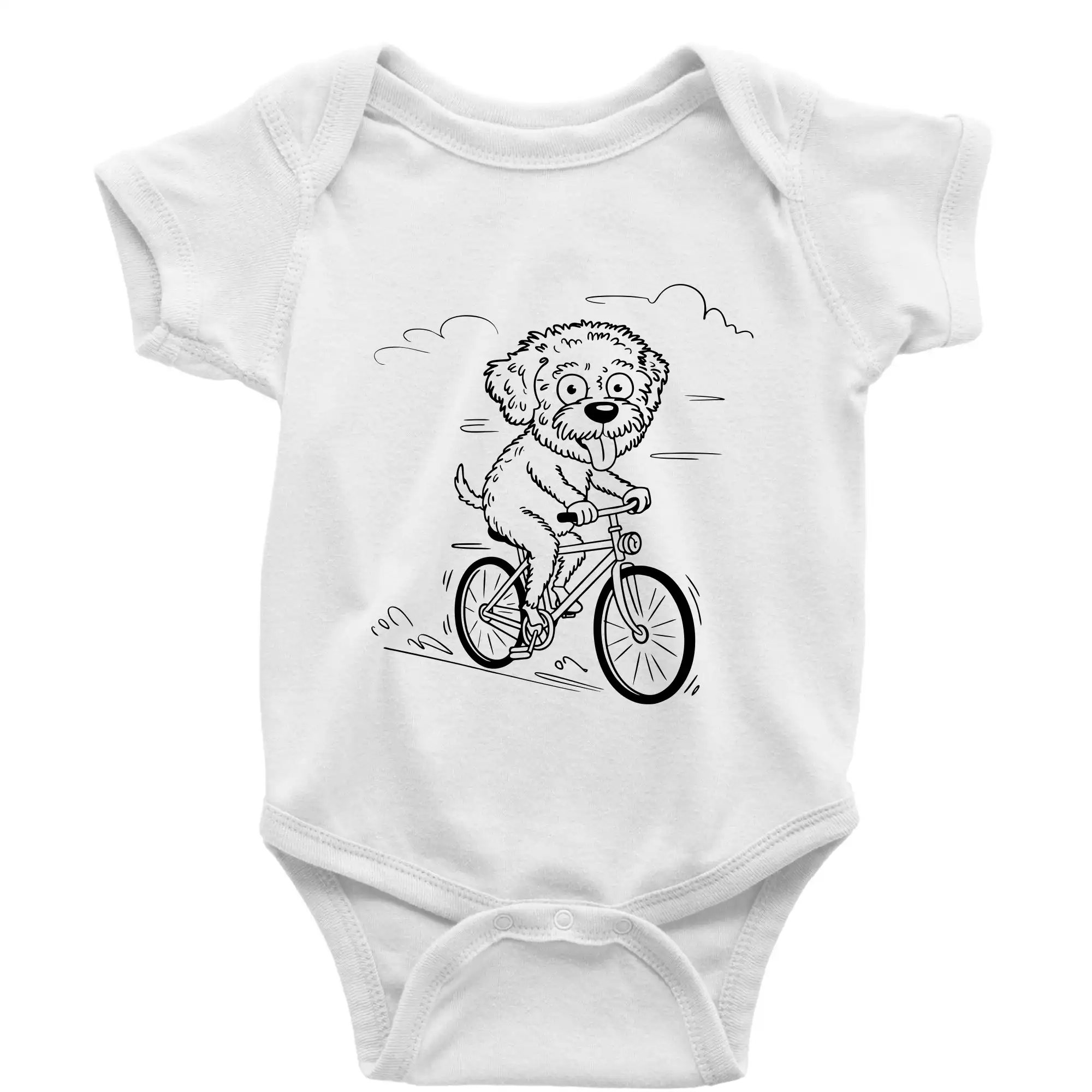 Ostatné psie plemená - Lagotto romagnolo karikatúra na bicykli čierna - Body dojčenské s krátkym rukávom