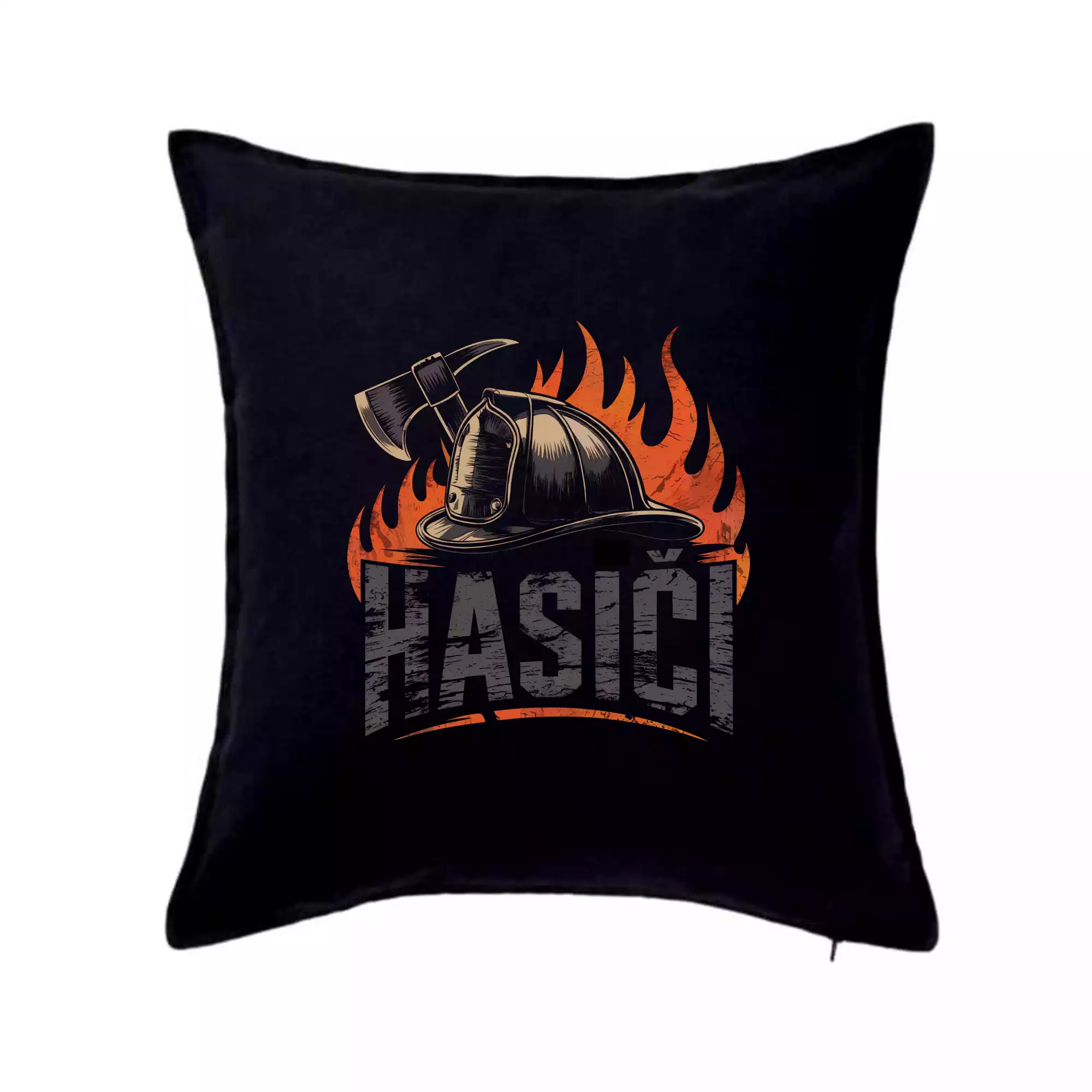 Nápis Hasiči, helma a oheň