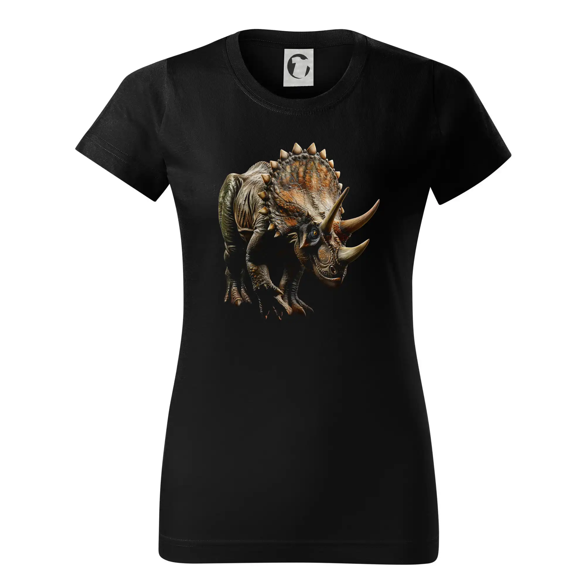 Tričká so zvieratami - Triceratops z boku čierna fotka - Dámske tričko basic - ľahko voľnejšie a dlhšie