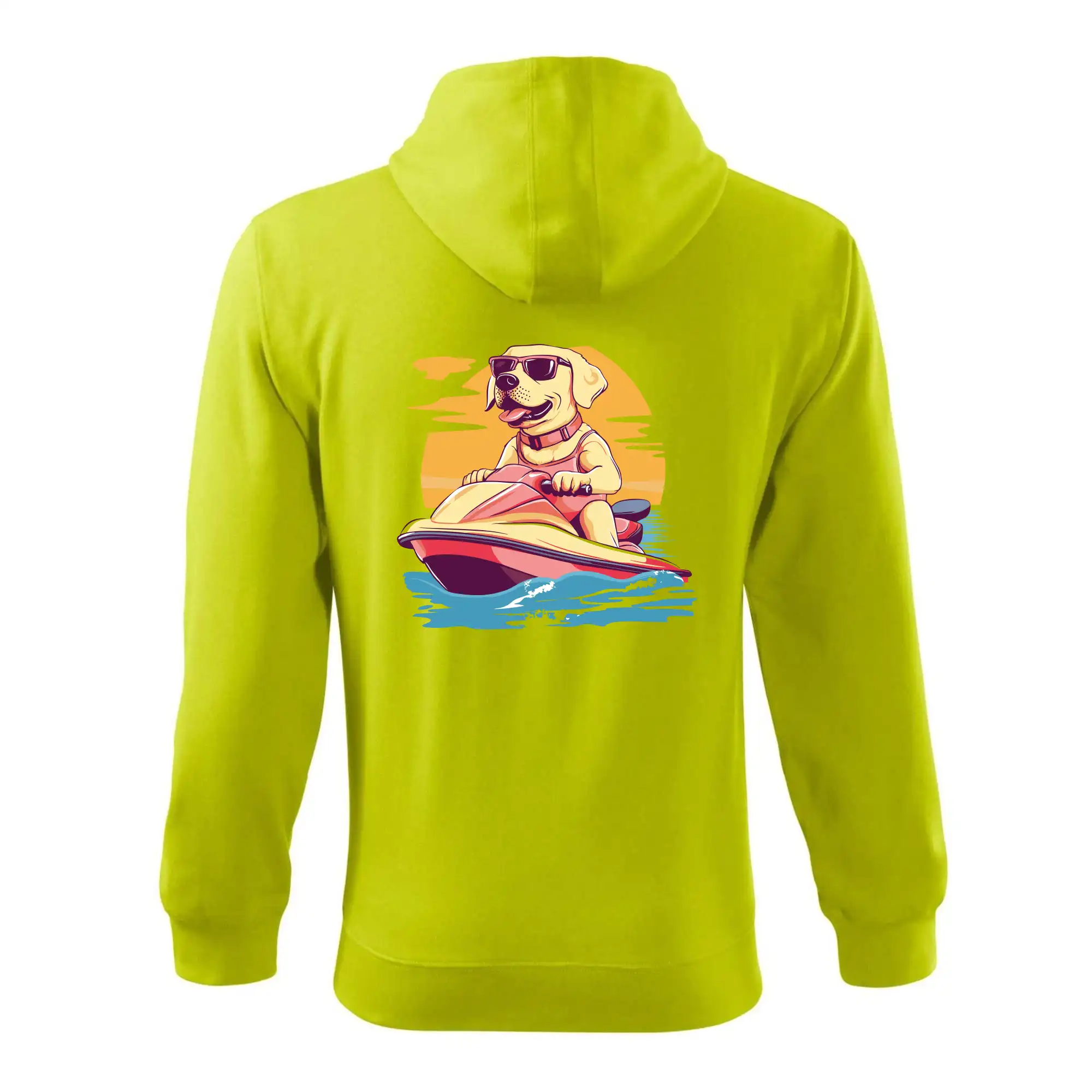 Zlatý retrívr na vodním skútru