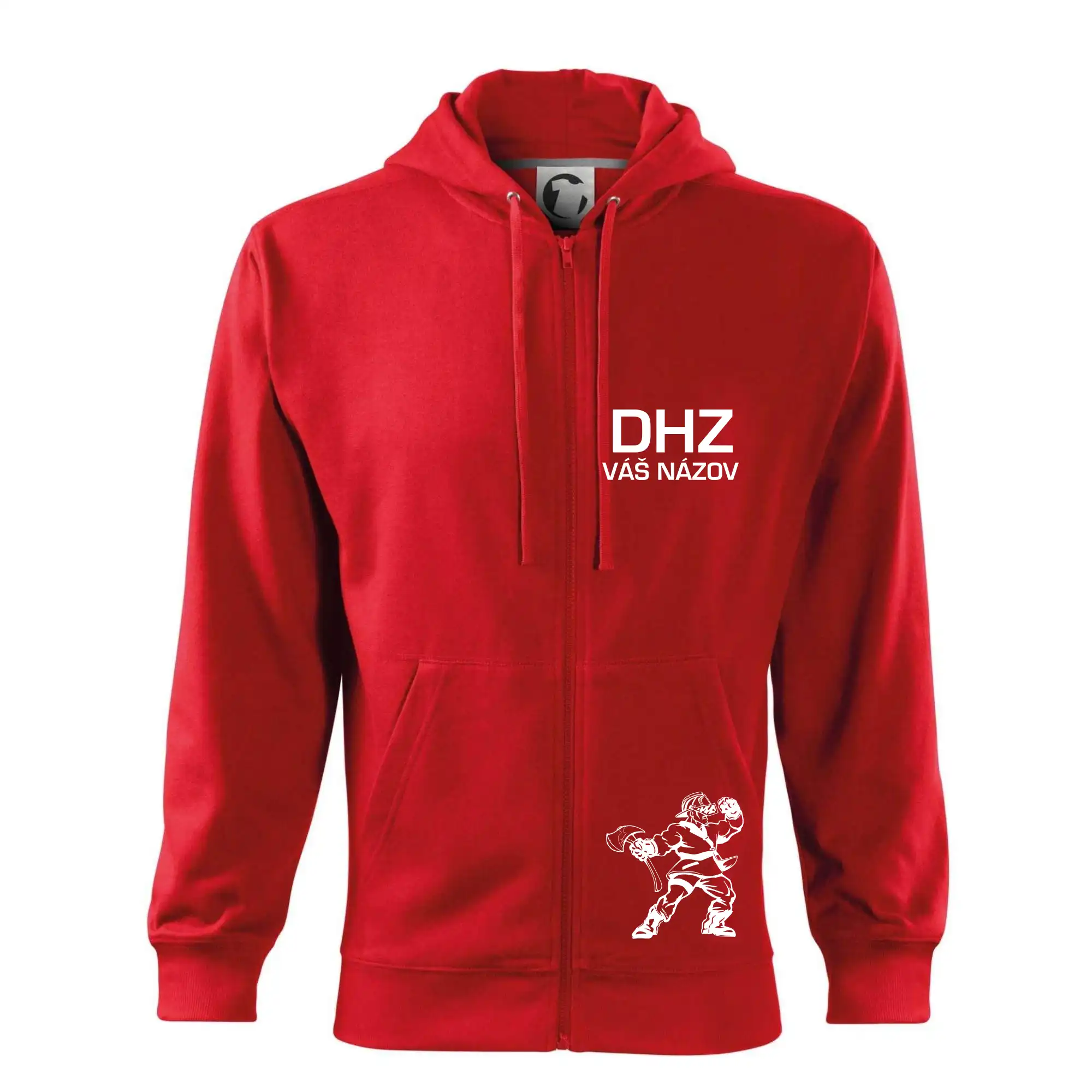 Originálne tričká pre hasičov - DHZ postava - vlastný názov - Mikina s kapucňou na zips trendy zipper