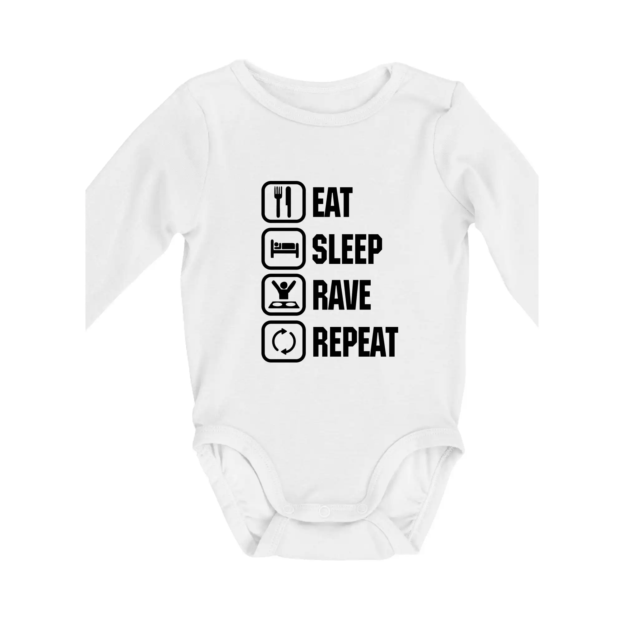 Eat sleep repeat - Eat sleep rave repeat - Body dojčenské s dlhým rukávom