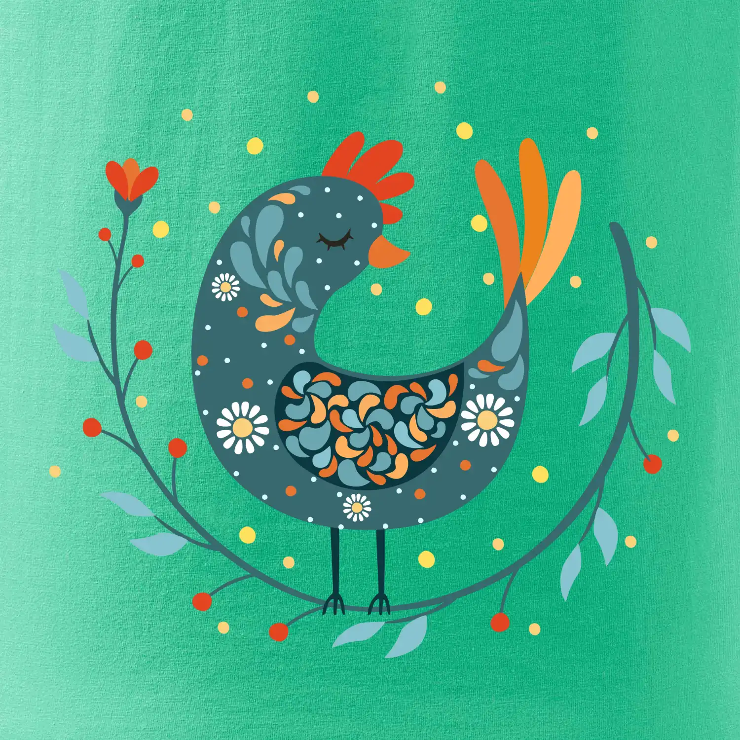 Folklor - slepice s kopretinou