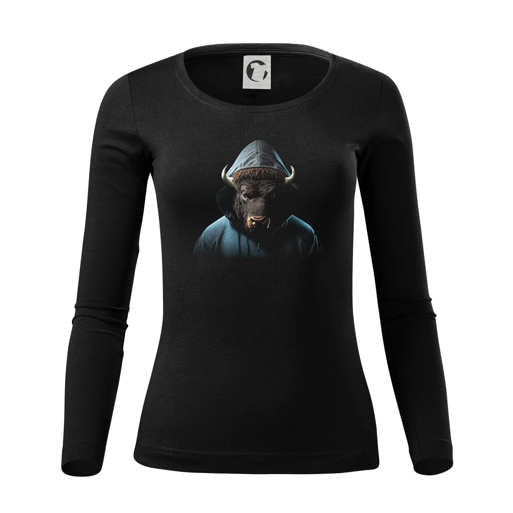 Tričká so zvieratami - Bůvol v mikině - Dámske tričko FIT-T LS - zužené