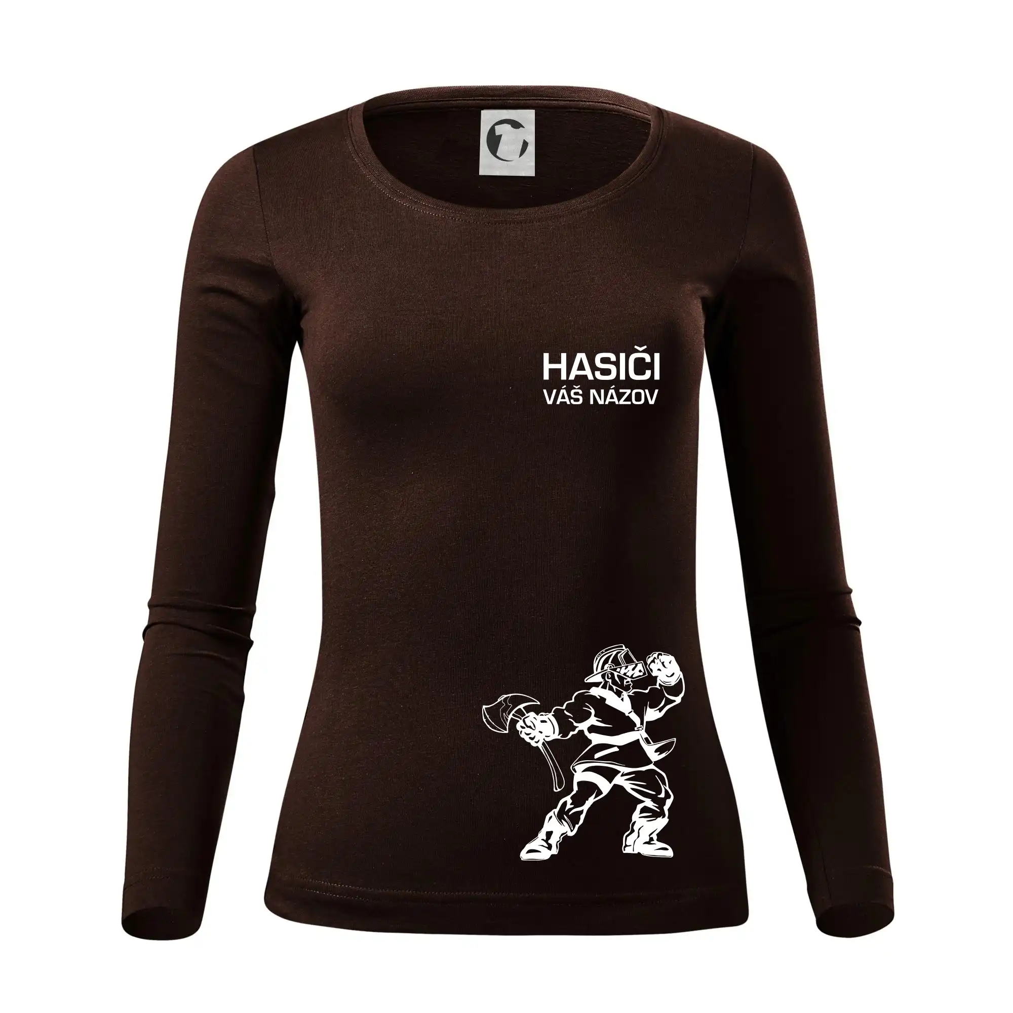 Originálne tričká pre hasičov - Hasič postava - vlastný názov - Dámske tričko FIT-T LS - zužené