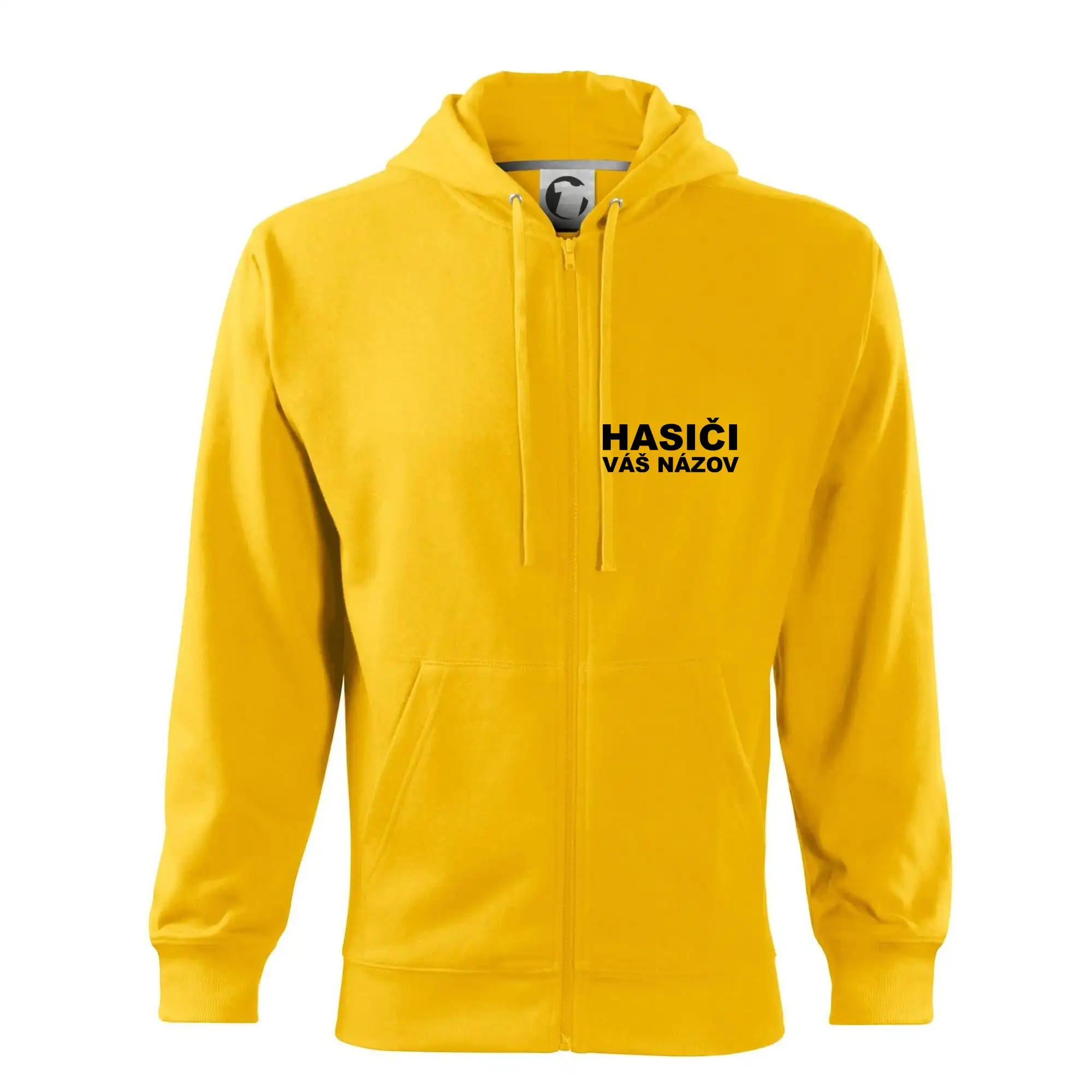 Originálne tričká pre hasičov - Hasiči nápis (názov zboru - vlastný nápis) - Mikina s kapucňou na zips trendy zipper