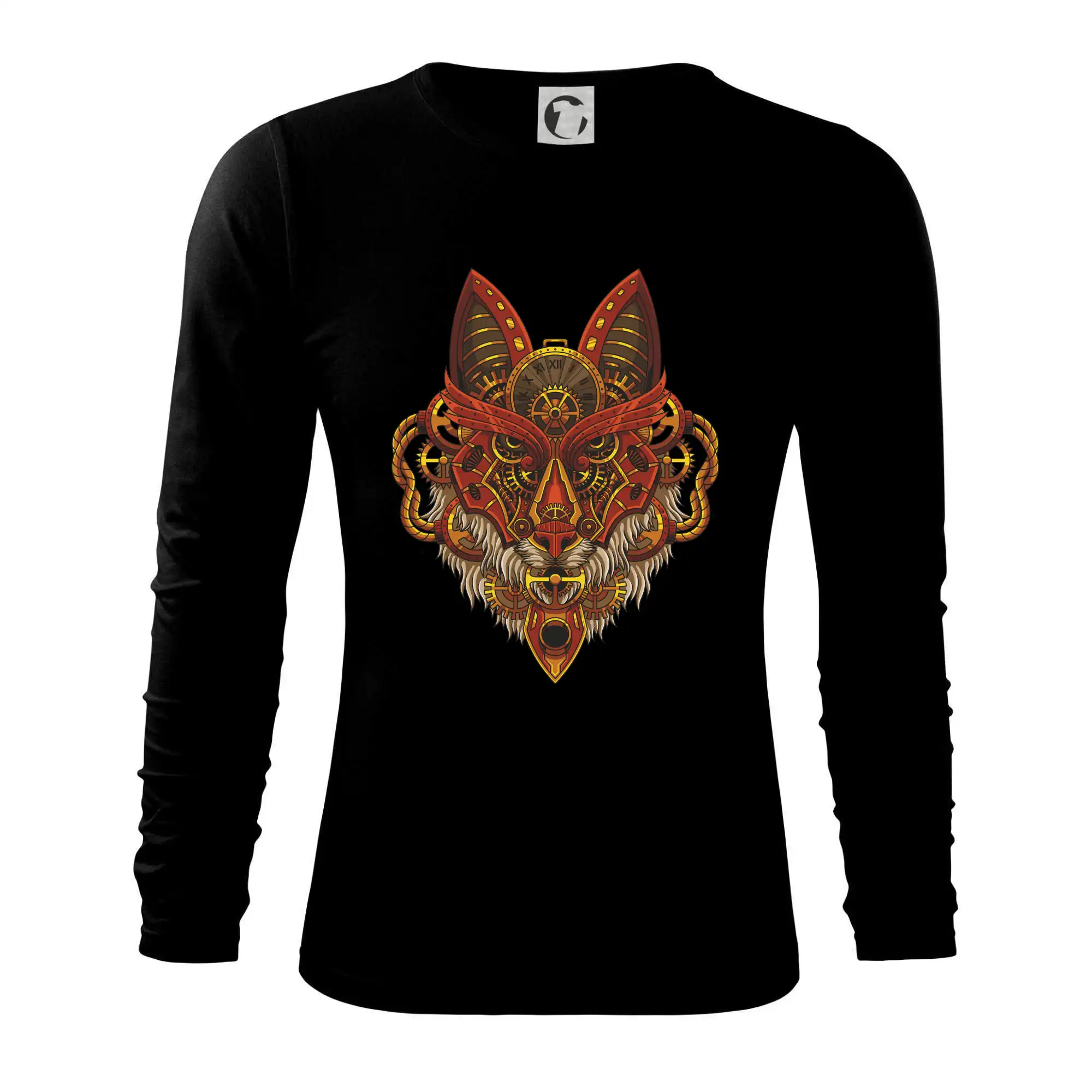 Tričká s potlačou steampunk - Steampunk vlk farebný - Tričko s dlhým rukávom FIT-T long sleeve