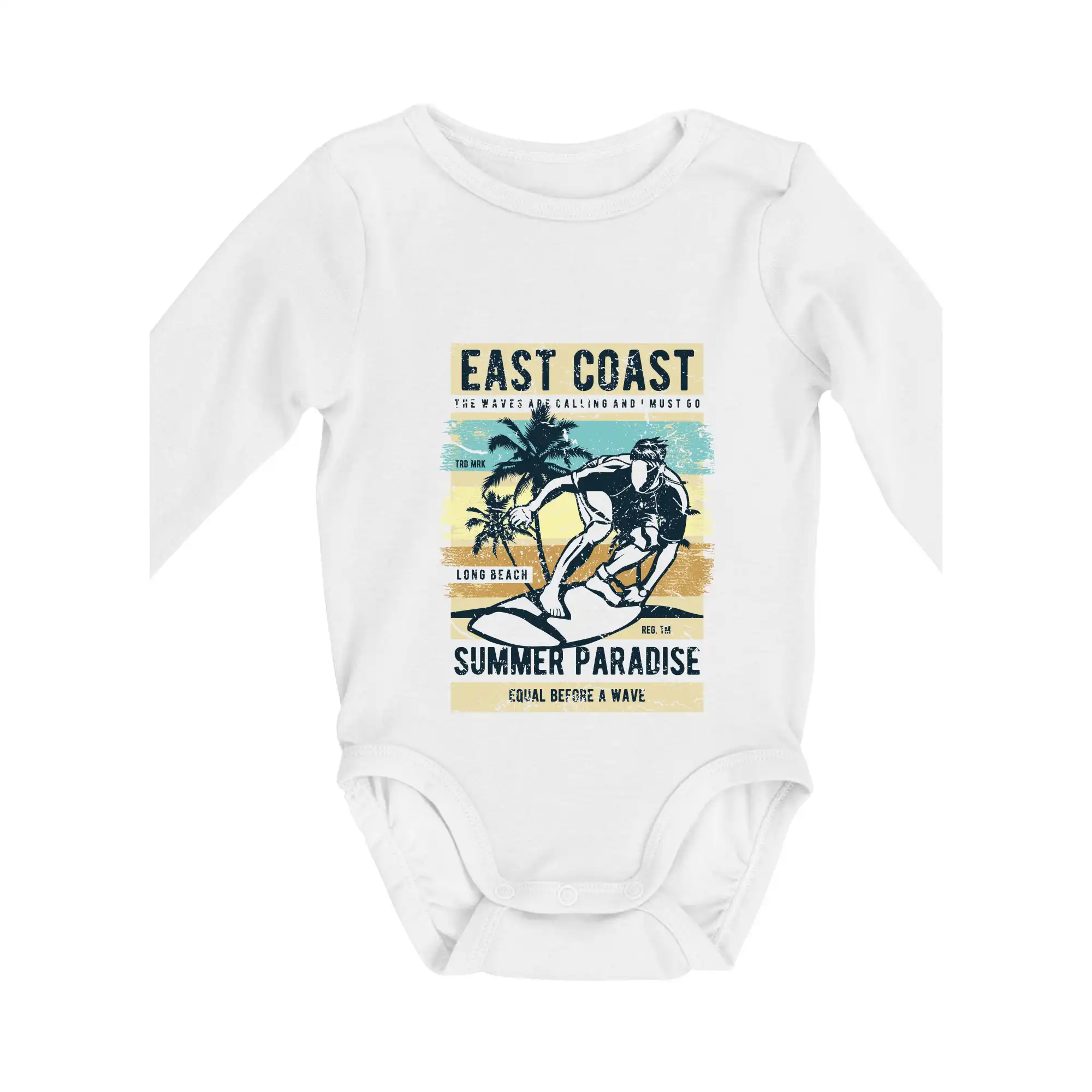 Surferske tričká - East Coast - Body dojčenské s dlhým rukávom