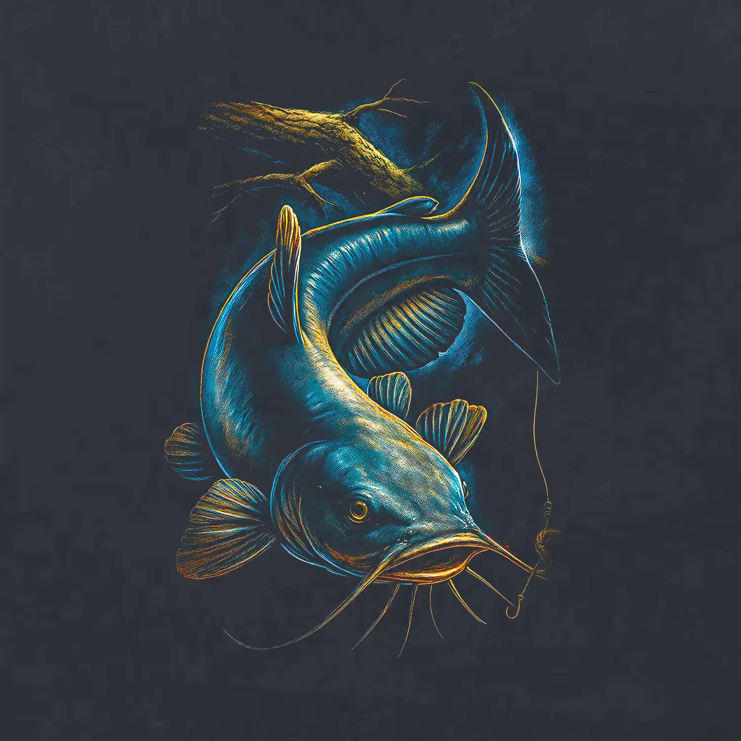 Obrázek sumec a kus stromu