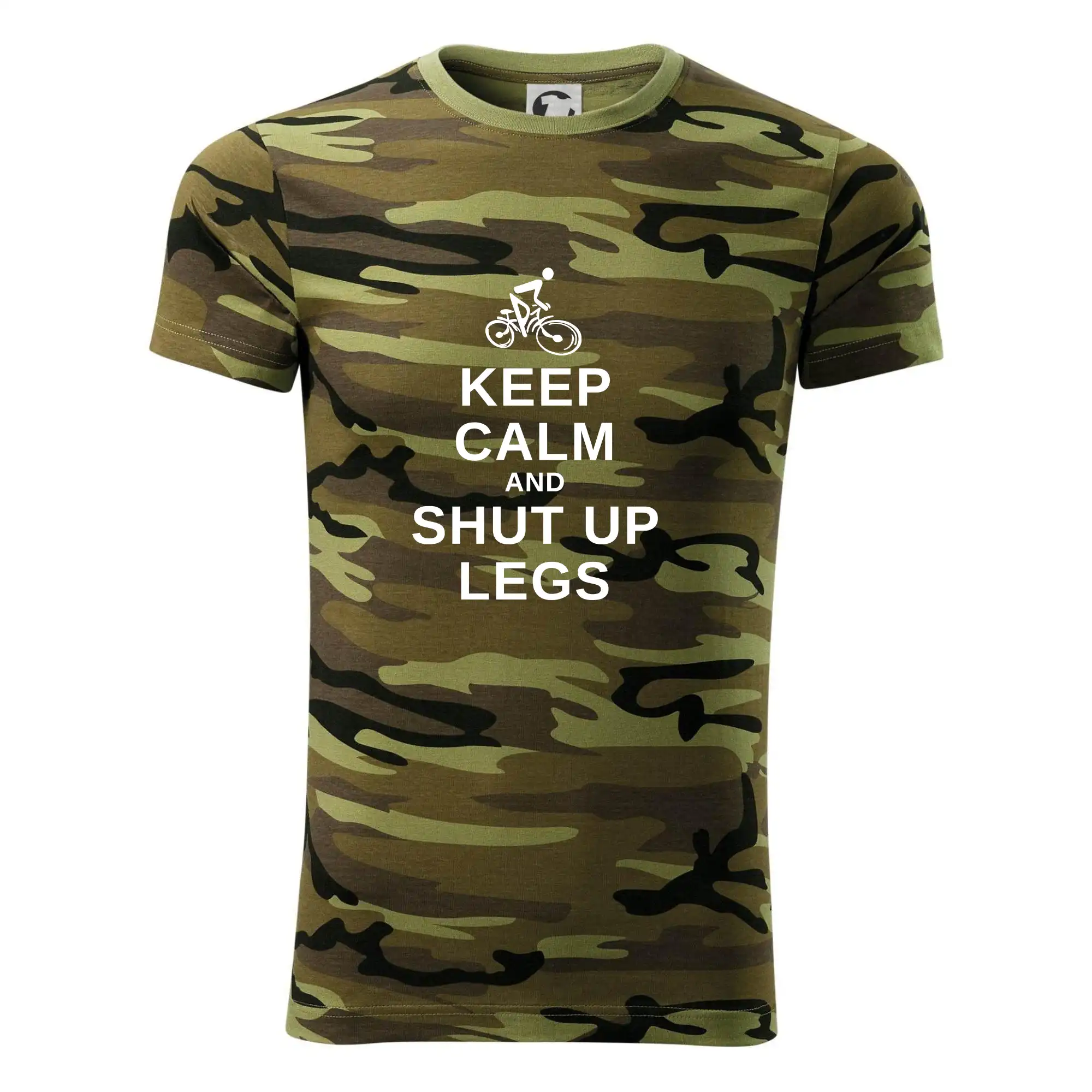 Tričko ako darček pre cyklistu - Keep calm and shut your legs - Army CAMOUFLAGE