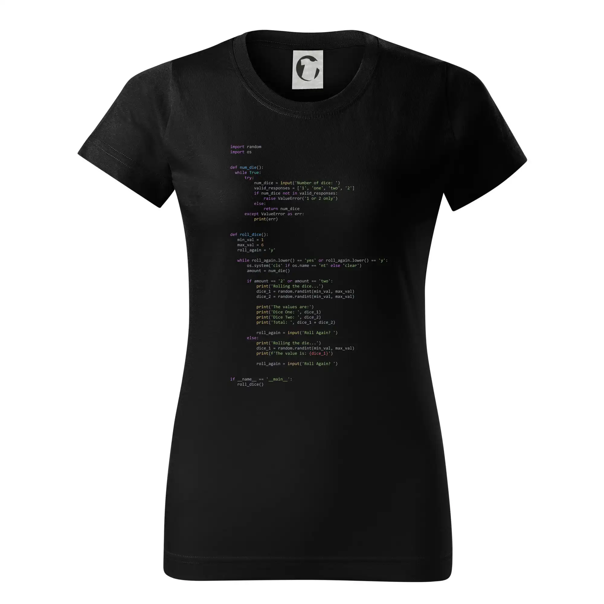 Tričká pre ajťákov - Python Generátor hodu kockou - Dámske tričko basic - ľahko voľnejšie a dlhšie