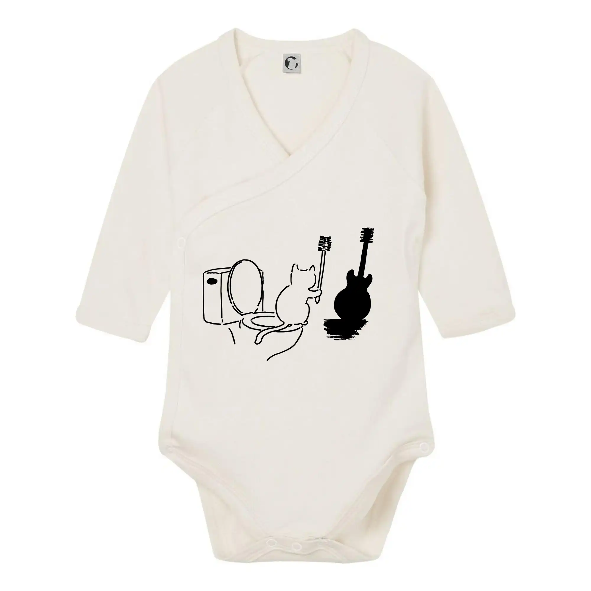 Vtipná tričká s mačkou - Mačka a gitara WC - Body zavinovacie s dlhým rukávom