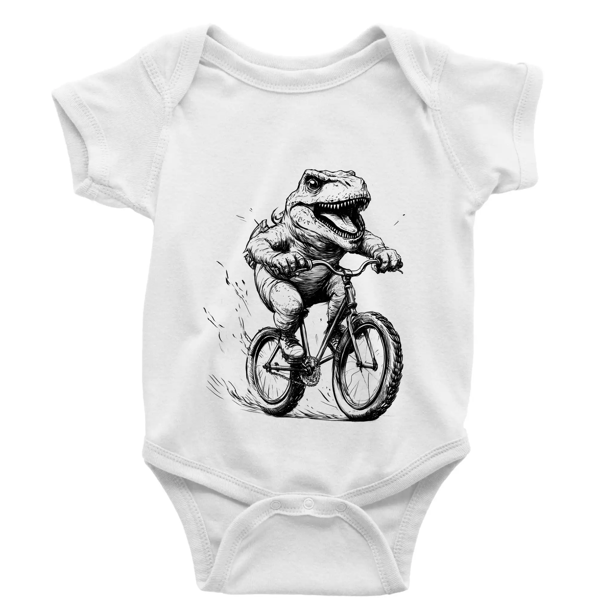 Tričko ako darček pre cyklistu - Naštvaný Dinosaurus na bicykli - Body dojčenské s krátkym rukávom
