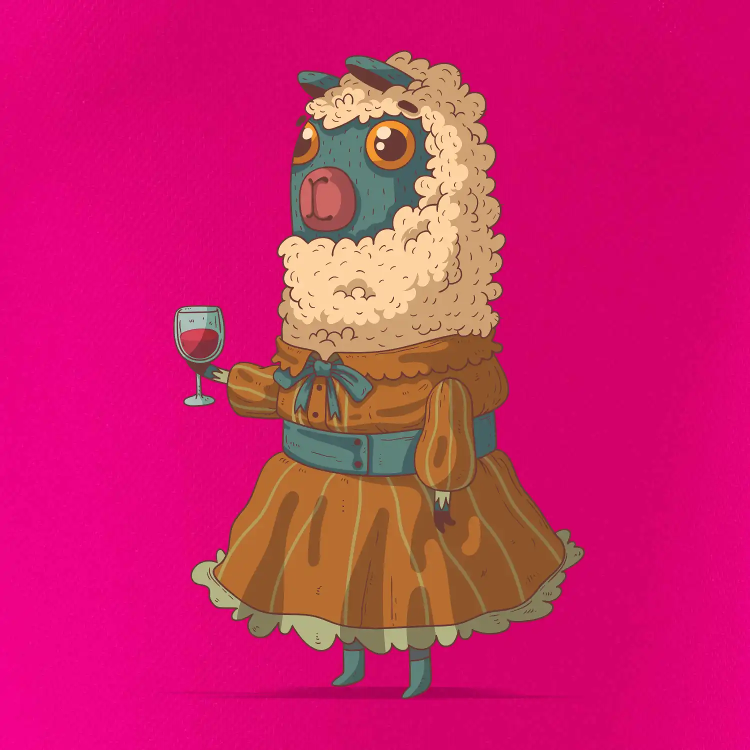 Alpaka s vínem žena