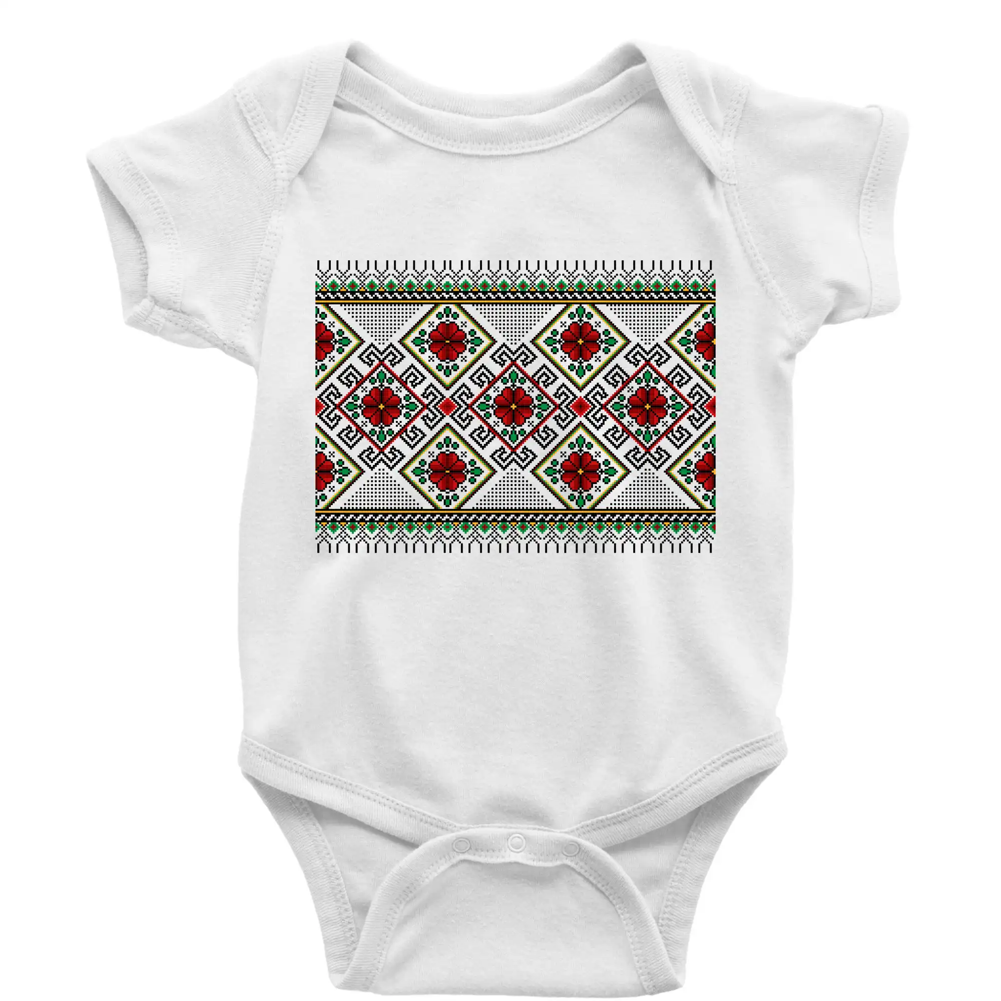 Tričká s vlajkou ukrajiny - Ukrajinský vzor - Červeno Zelený - Body dojčenské s krátkym rukávom