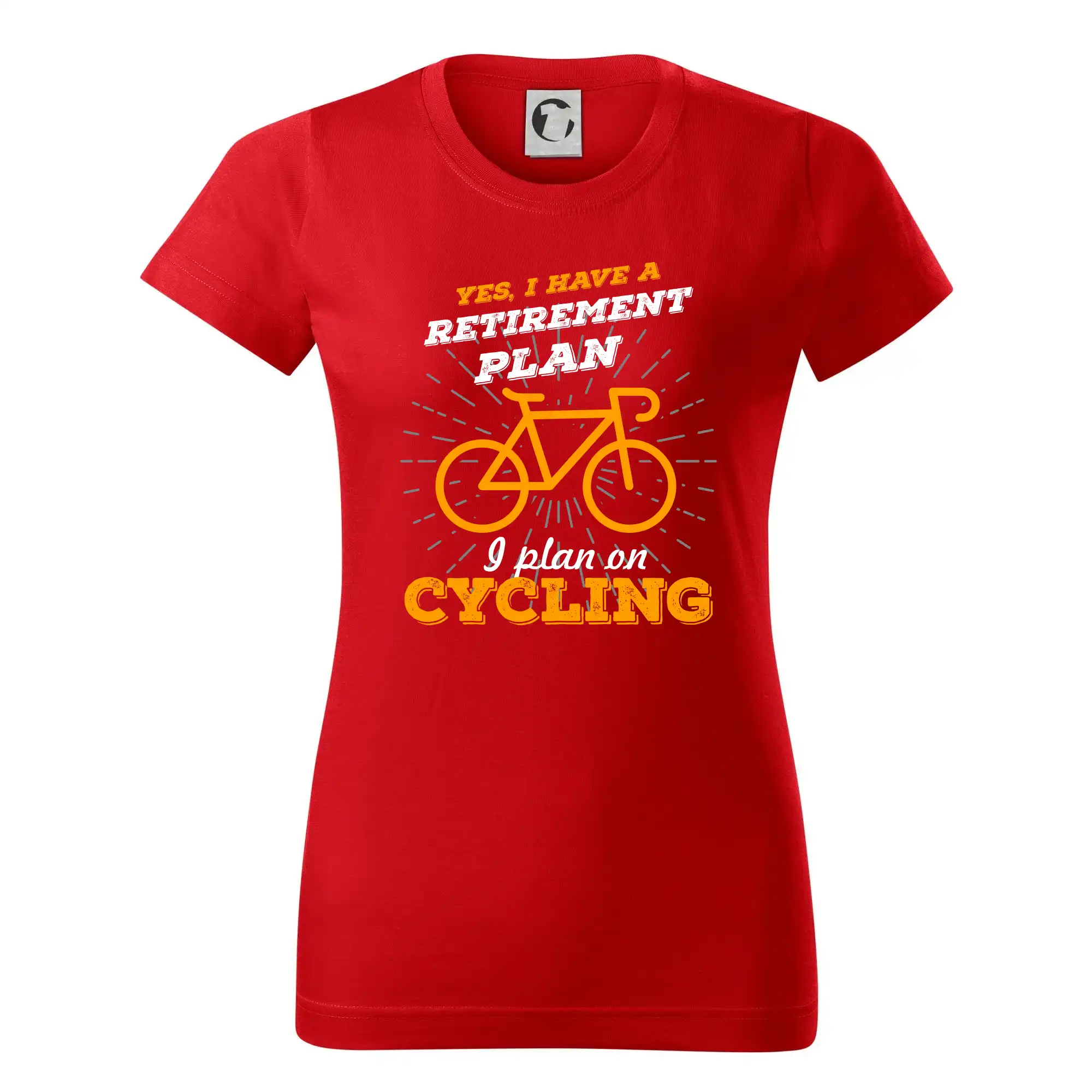 Tričko ako darček pre cyklistu - Oranžové koleso - Yes, I have a retirement plan, Aj plan on cycling - Dámske tričko basic - ľahko voľnejšie a dlhšie