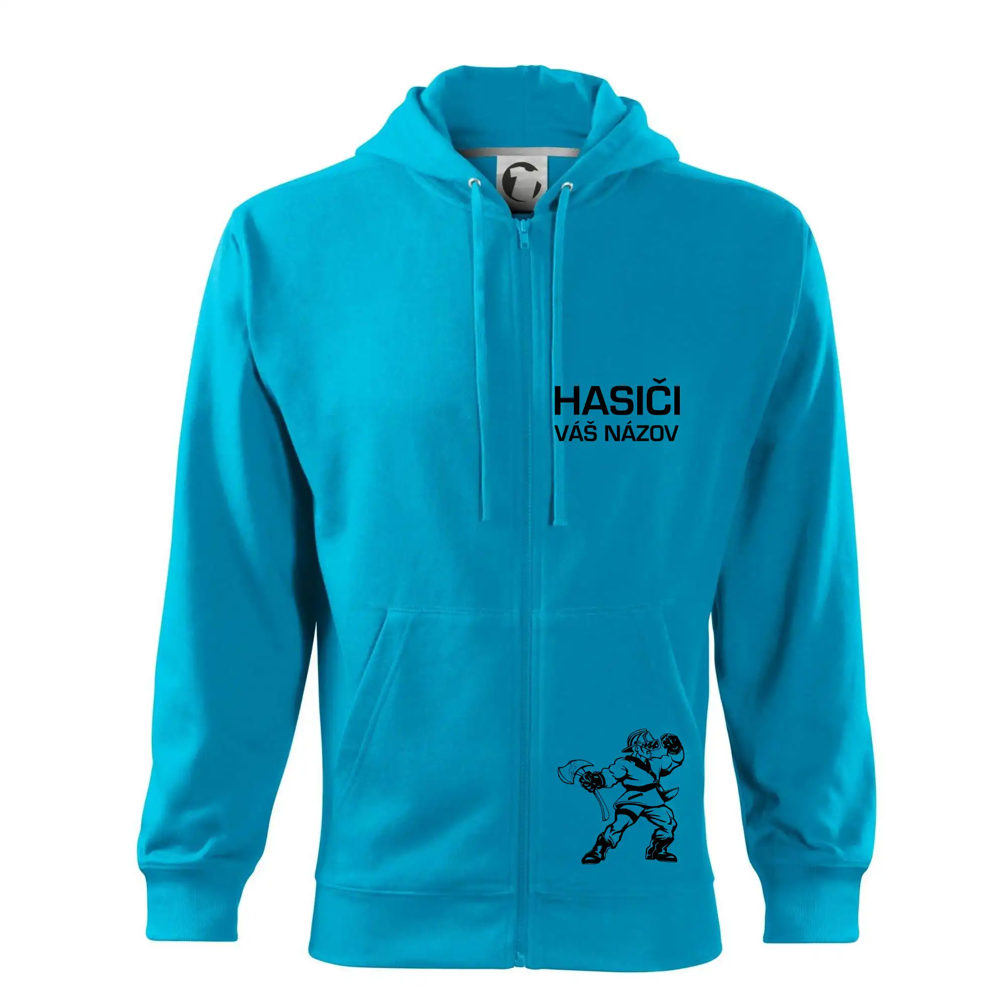 Originálne tričká pre hasičov - Hasič postava - vlastný názov - Mikina s kapucňou na zips trendy zipper