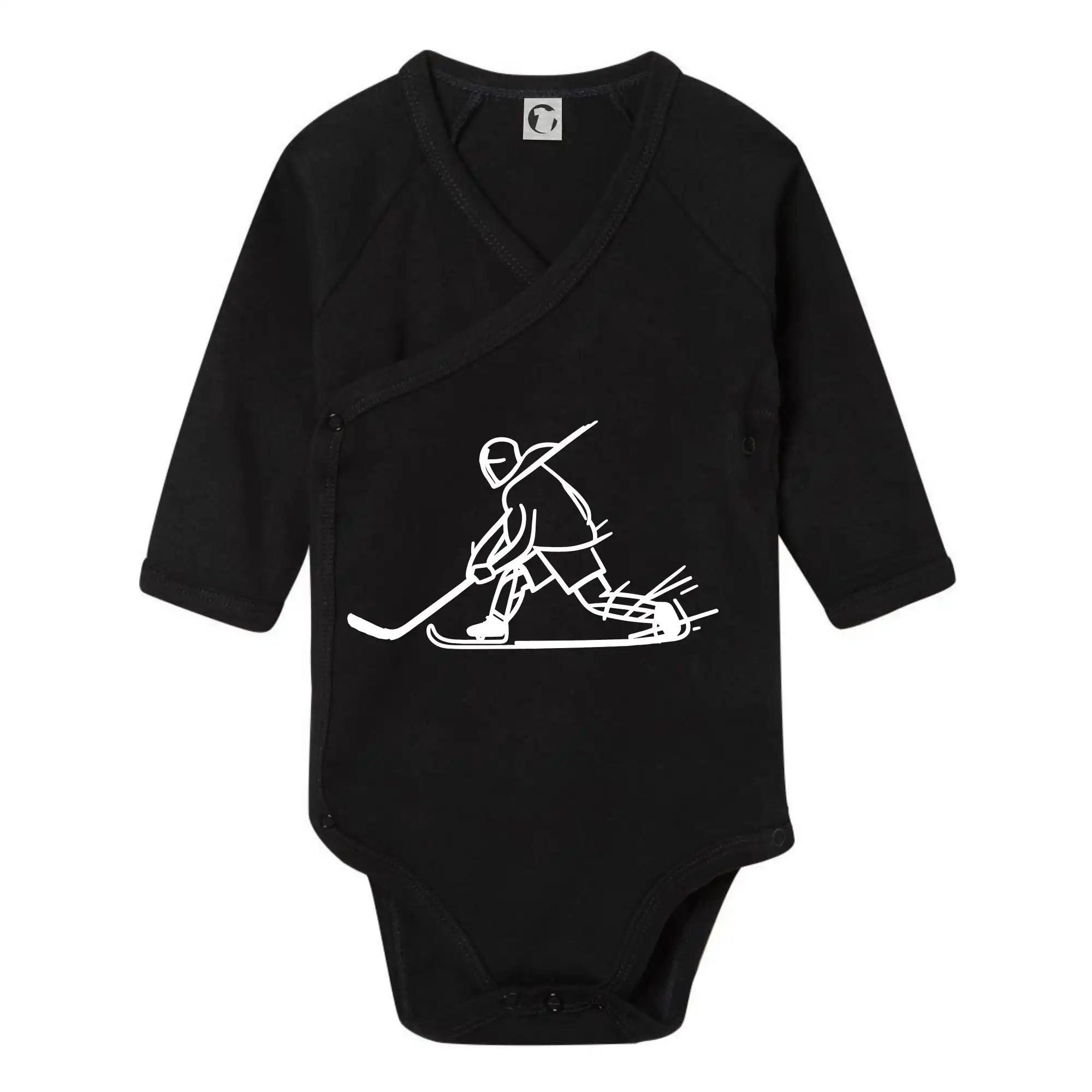 Hokejová trička - Kreslený hokejista tučnou fixkou - Body zavinovacie s dlhým rukávom