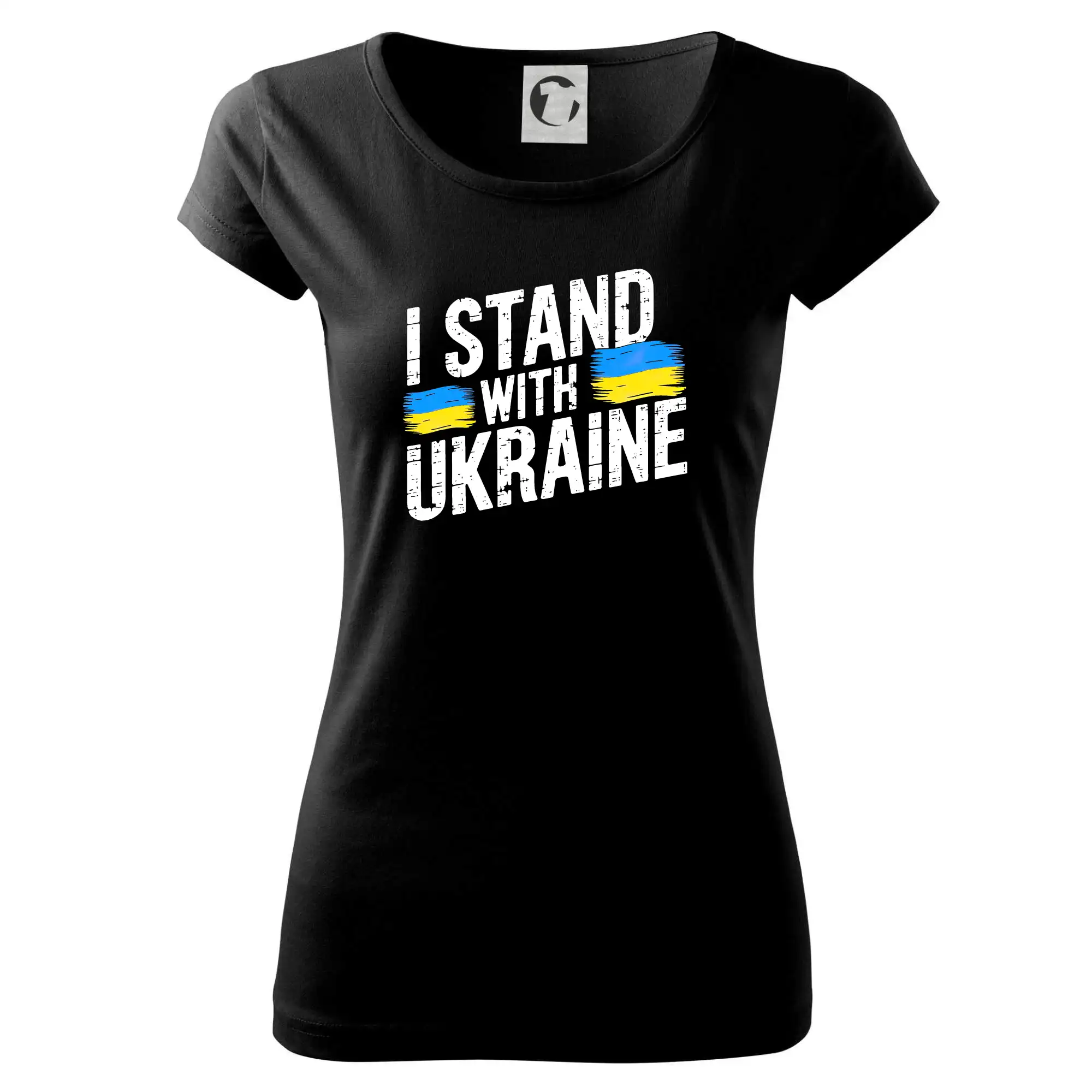 Tričká s vlajkou ukrajiny - I stand with ukraine tlačiaci nápis - Dámske tričko Pure