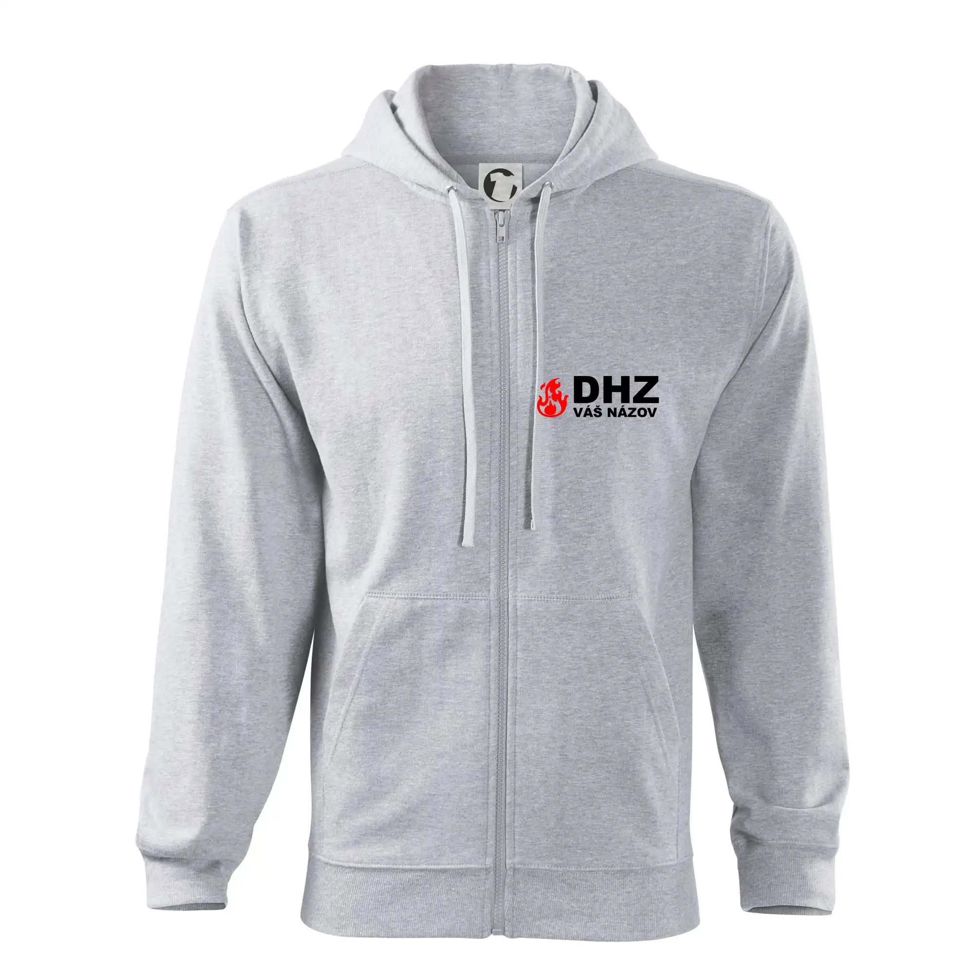Originálne tričká pre hasičov - DHZ (oheň, názov sboru - vlastný nápis) - Mikina s kapucňou na zips trendy zipper
