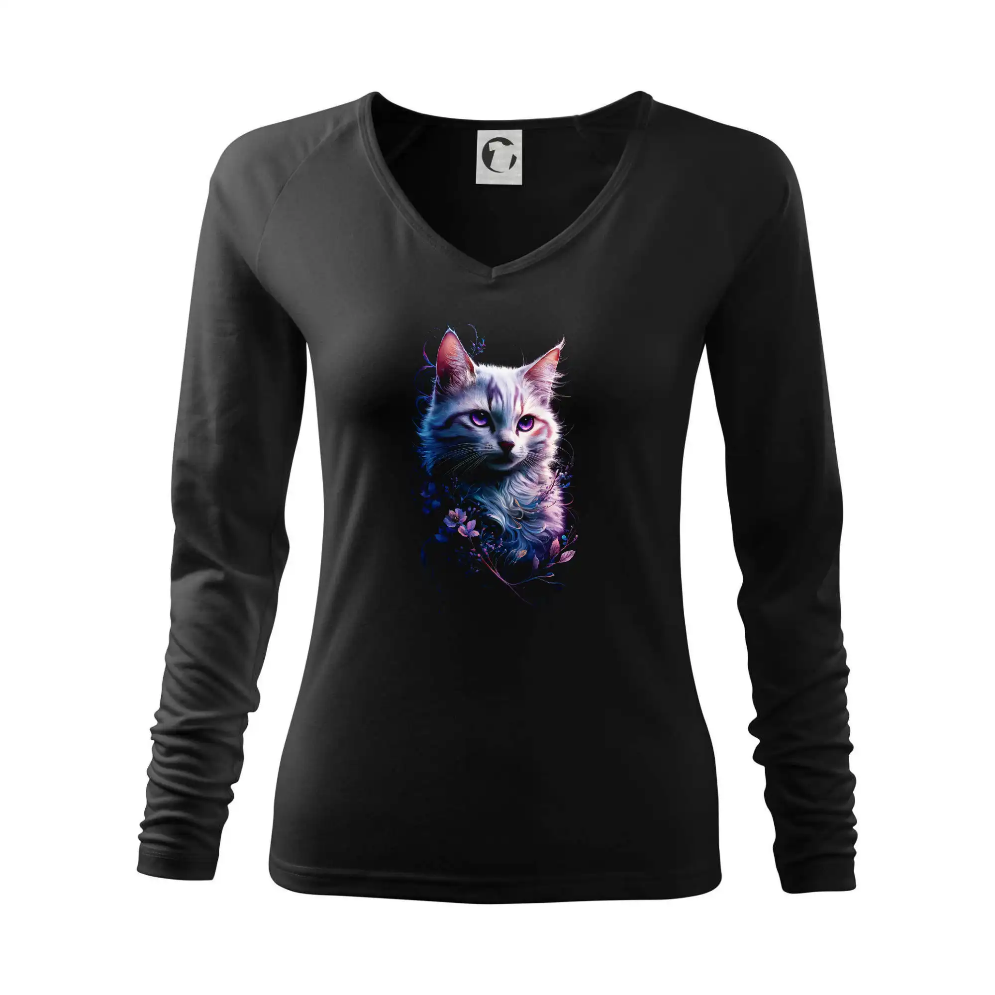 Vtipná tričká s mačkou - Dúhová mačka a hviezdy - Tričko dámske Elegance