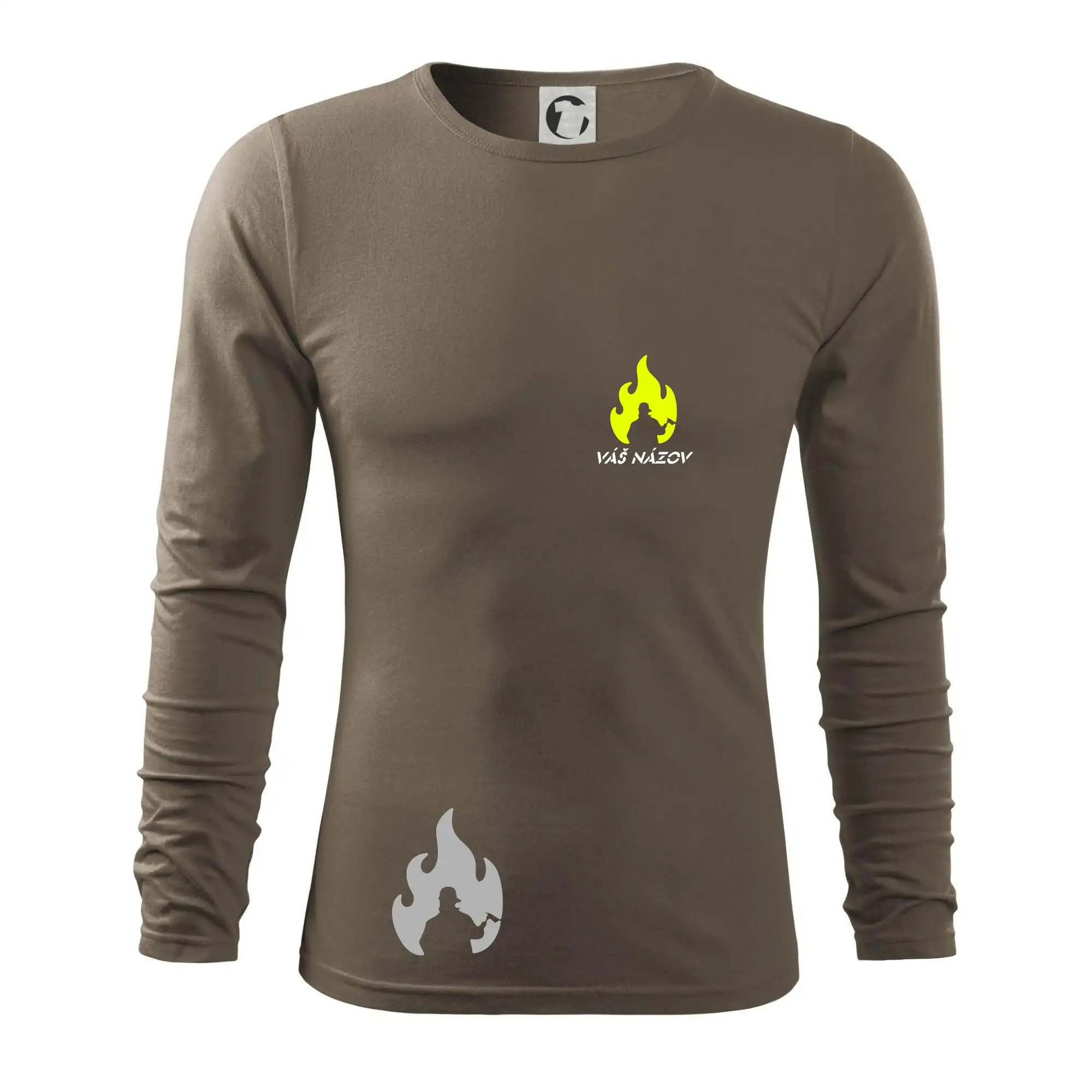 Originálne tričká pre hasičov - Hasiči - oheň - Váš názov - Prsník + chrbát - Tričko s dlhým rukávom FIT-T long sleeve