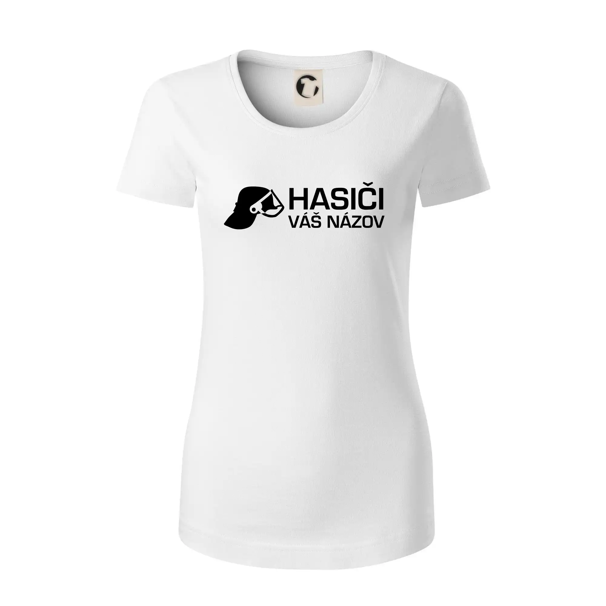 Originálne tričká pre hasičov - Hasiči helma - vlastný nápis - Dámske tričko z organickej bavlny Origin (GOTS)