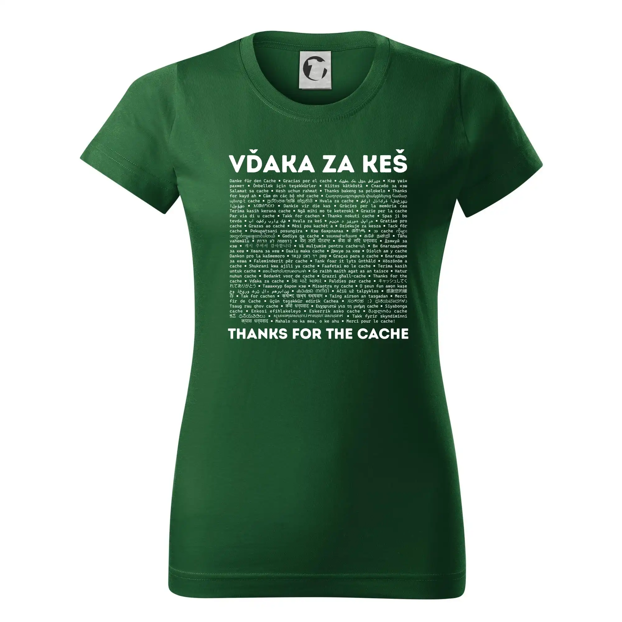 Tričká na geocaching - Vďaka za keš (v rôznych jazykoch) - Dámske tričko basic - ľahko voľnejšie a dlhšie