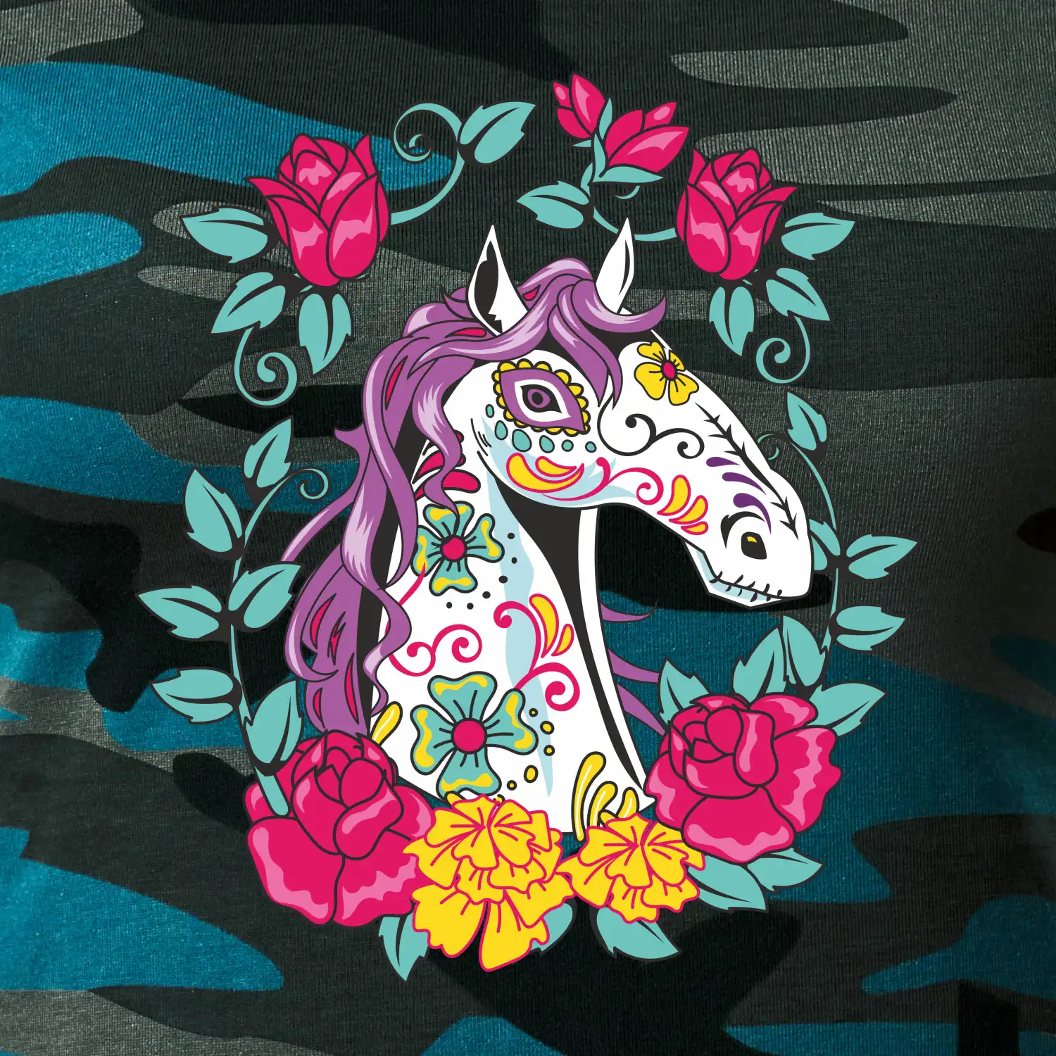 Kůň barevný s květinami