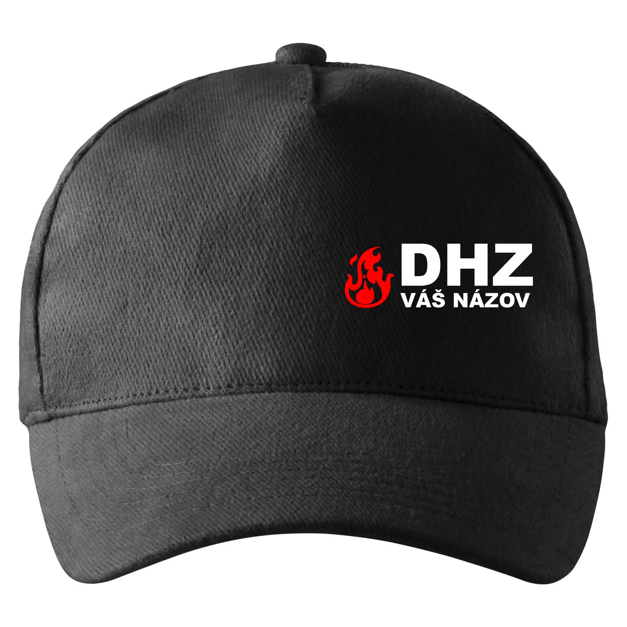 Originálne tričká pre hasičov - DHZ (oheň, názov sboru - vlastný nápis) - Šiltovka so zahnutým šiltom a mosaznou sponou